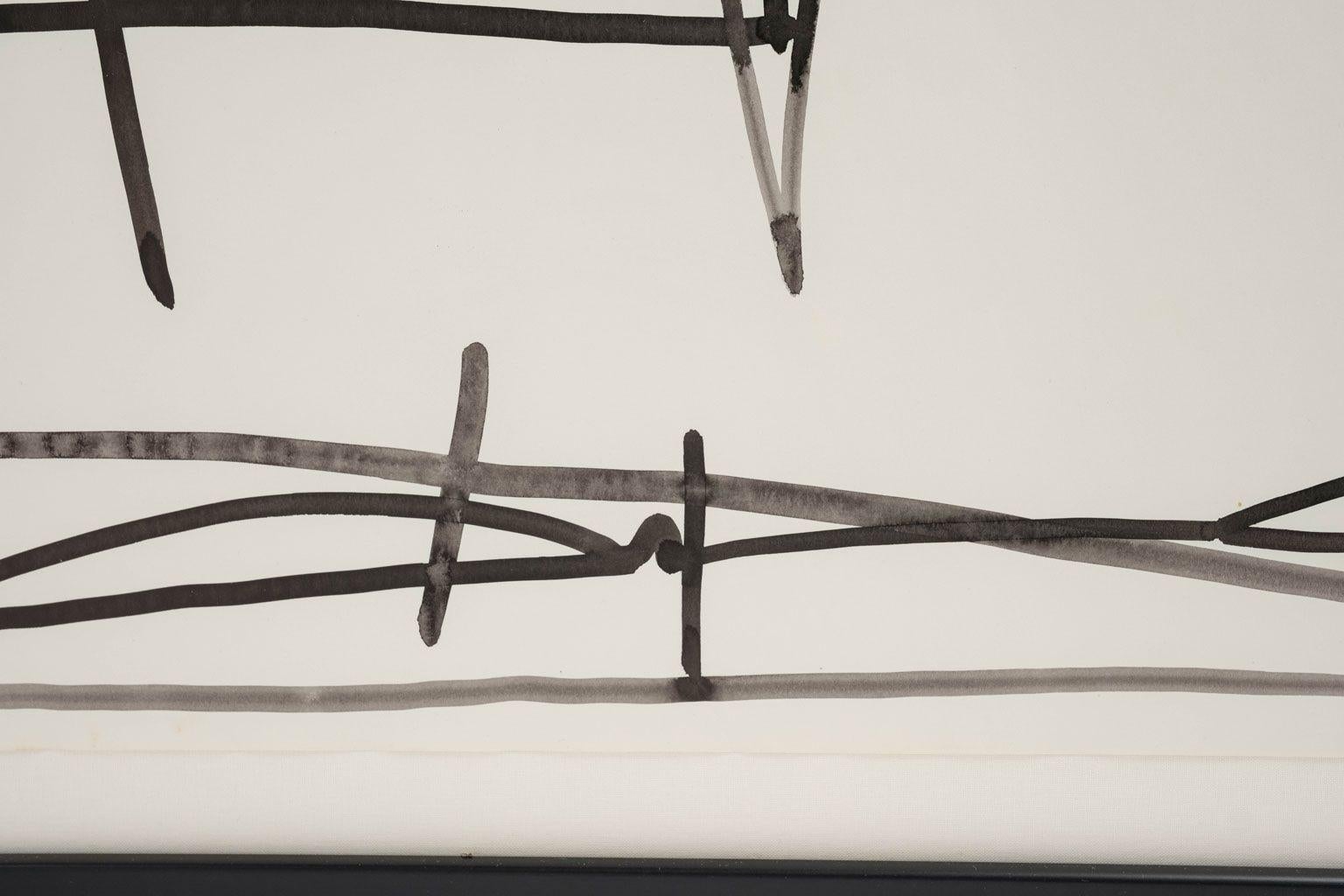 Métal Encre sur papier abstraite noire et blanche minimaliste de Philip Renteria (1973) en vente