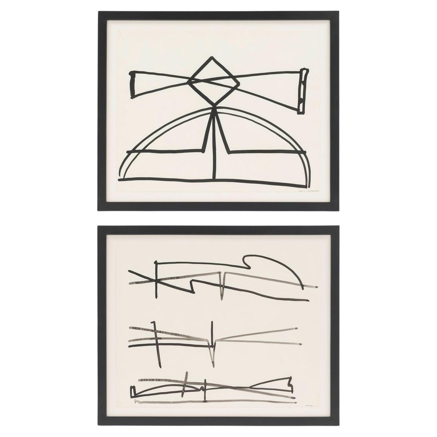 Minimal Black-and-White Abstract Ink-on-Paper by Philip Renteria (1973) For Sale