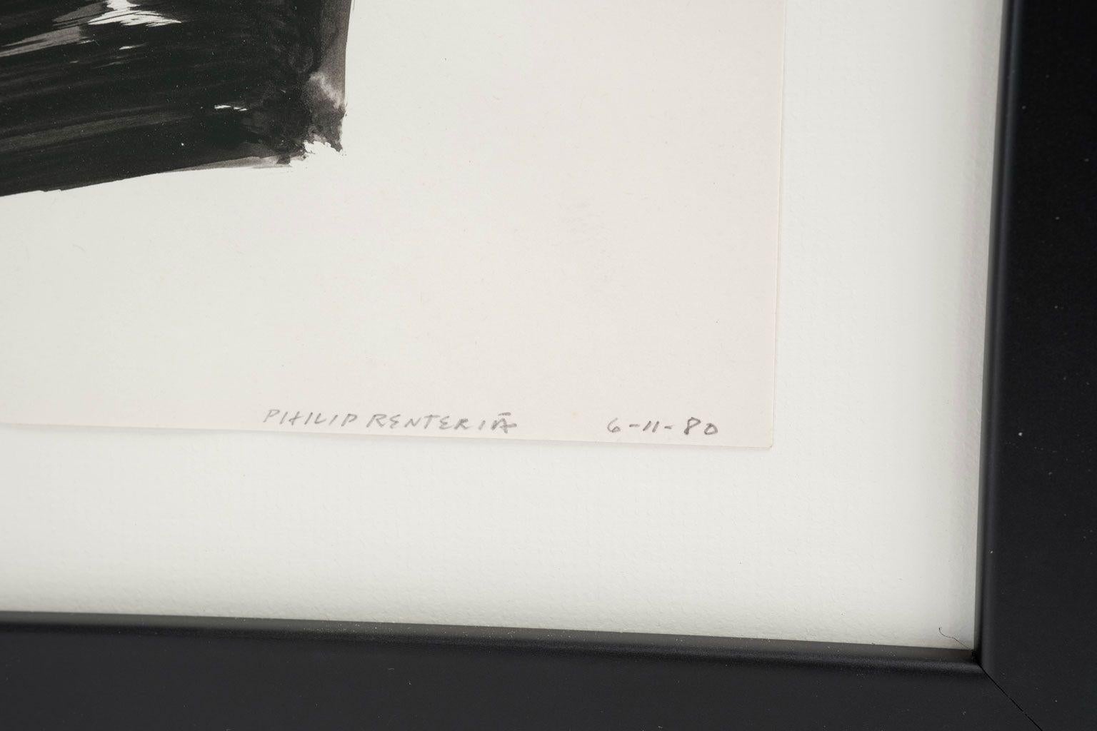 American Minimal Black-and-white Abstract Ink-on-paper by Philip Renteria '1980' For Sale