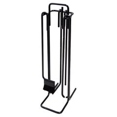 Minimal Black Metal Fire Set 'Mace-Line' by Ann Maes - 1970s