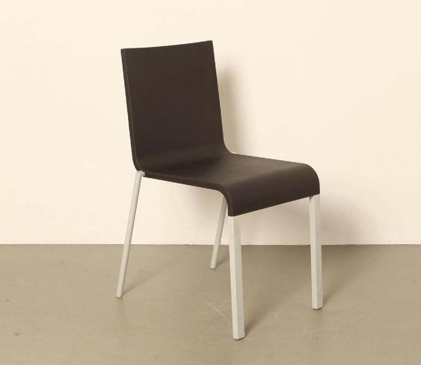 The M.O. of designer Maarten van Severen is simplicity and comfort. Nowhere is this better exemplified than in his Vitra .03 stacking chair. The slim profile is made possible through the use of a thin and flexible, yet strong polyurethane foam seat