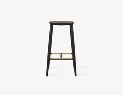 Minimal Black Bar Stool with Brass Foot Rests by Coolican & Company