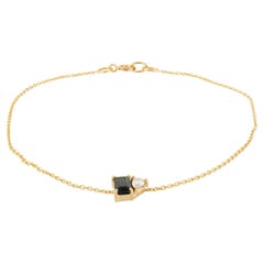 Minimal Blue Sapphire with Diamond Chain Bracelet in 14k Yellow Gold for Her