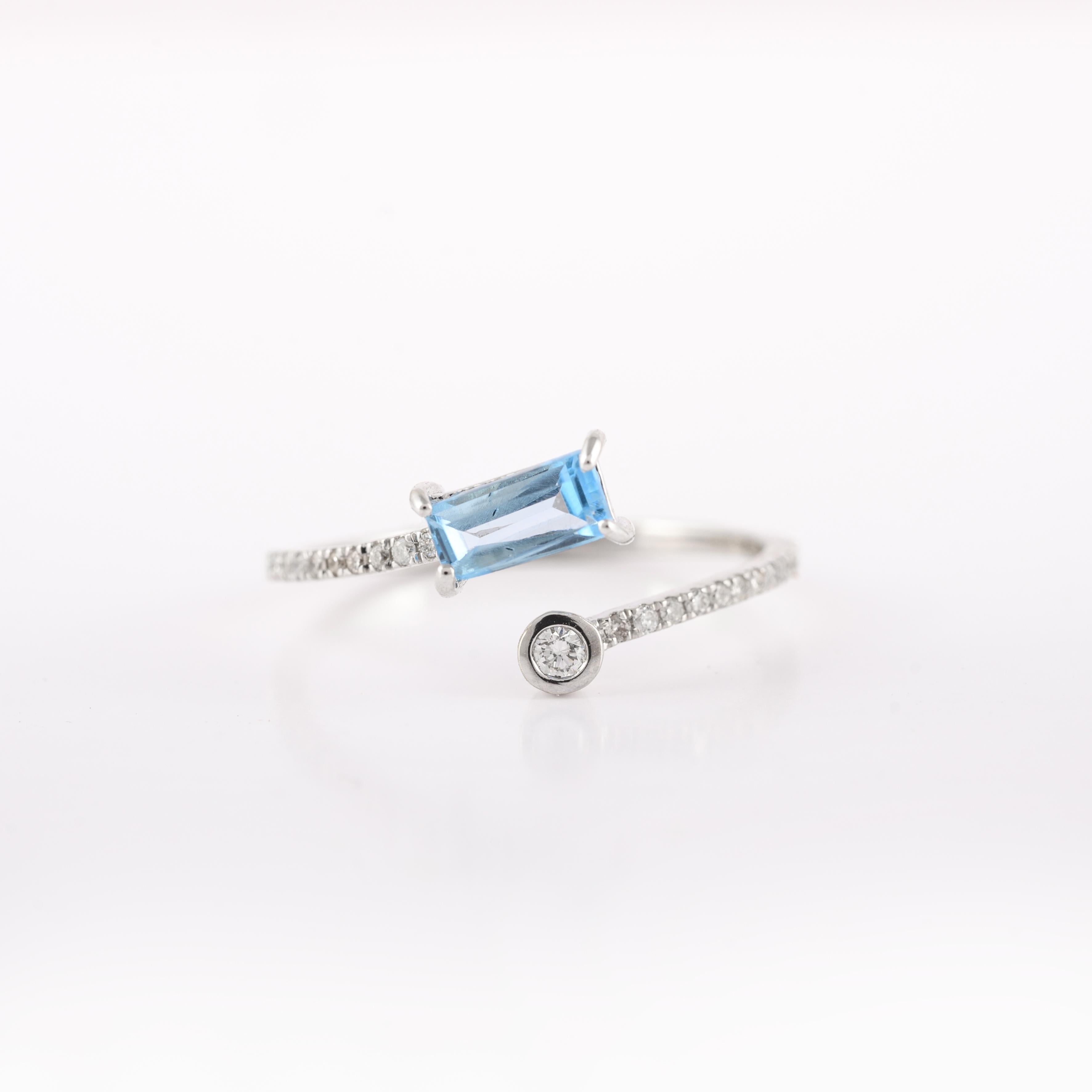 For Sale:  Blue Topaz and Diamond Wrap Ring For Her in 14kt Solid White Gold 2
