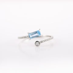 Blue Topaz and Diamond Wrap Ring For Her in 14kt Solid White Gold