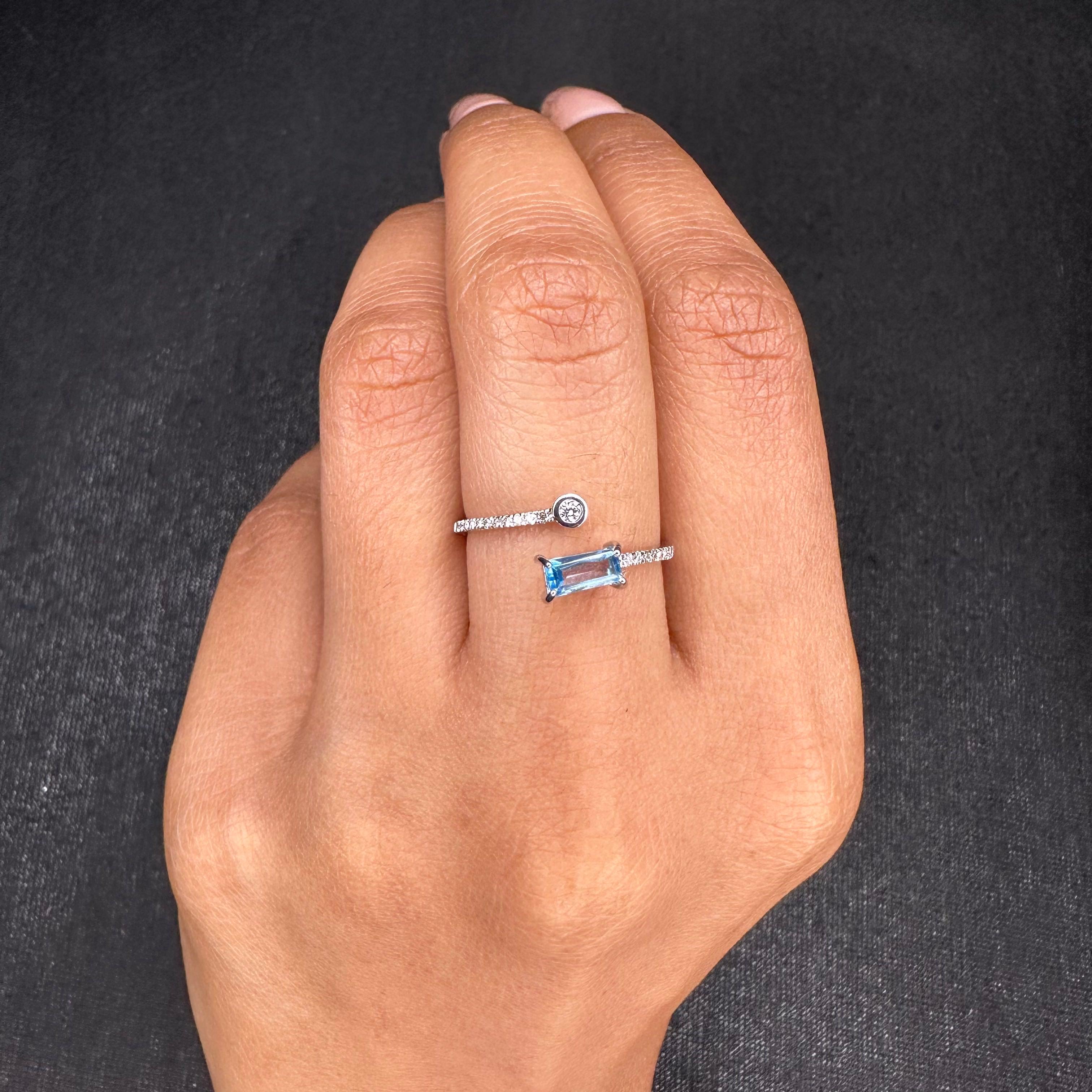 For Sale:  Blue Topaz and Diamond Wrap Ring For Her in 14kt Solid White Gold 3