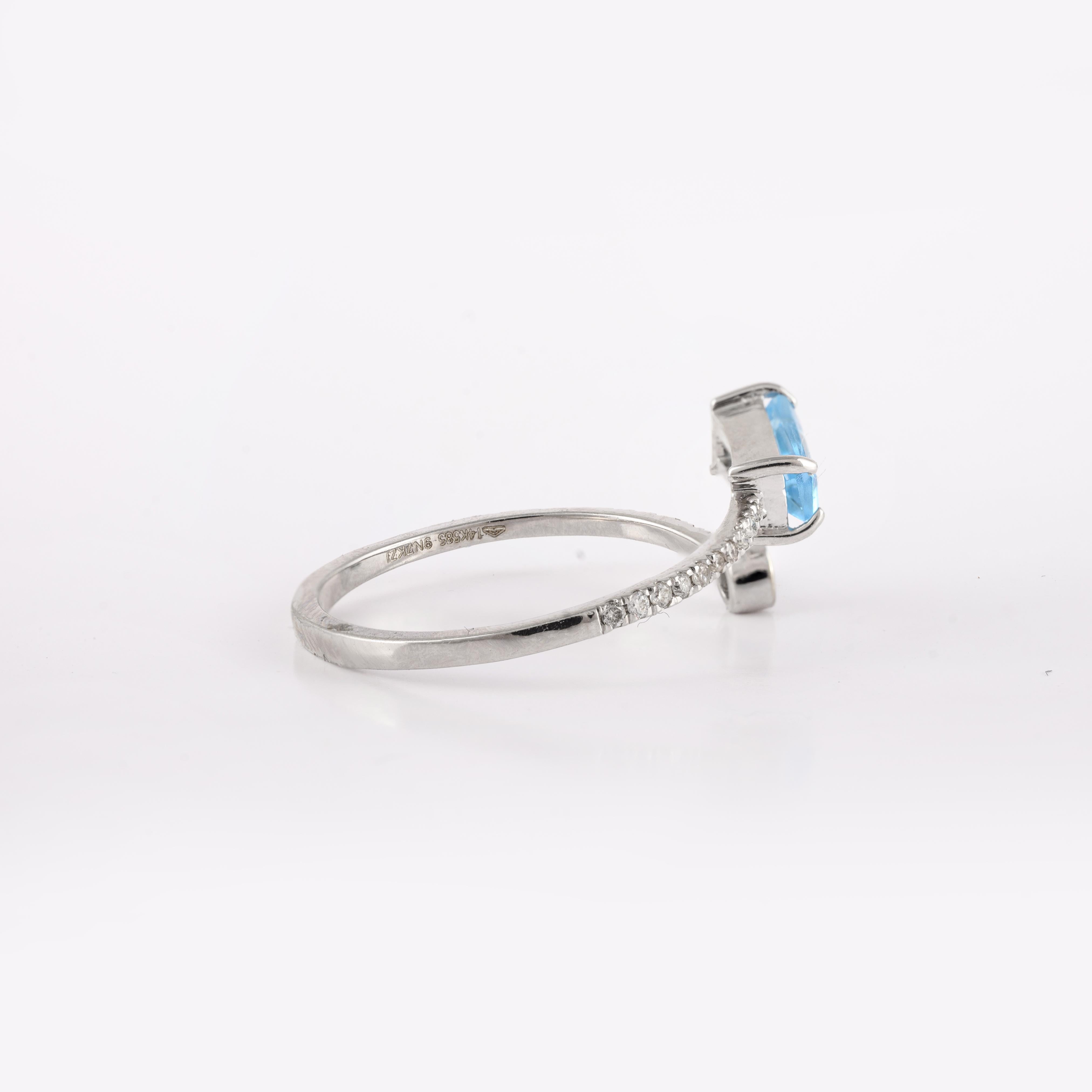 For Sale:  Blue Topaz and Diamond Wrap Ring For Her in 14kt Solid White Gold 4