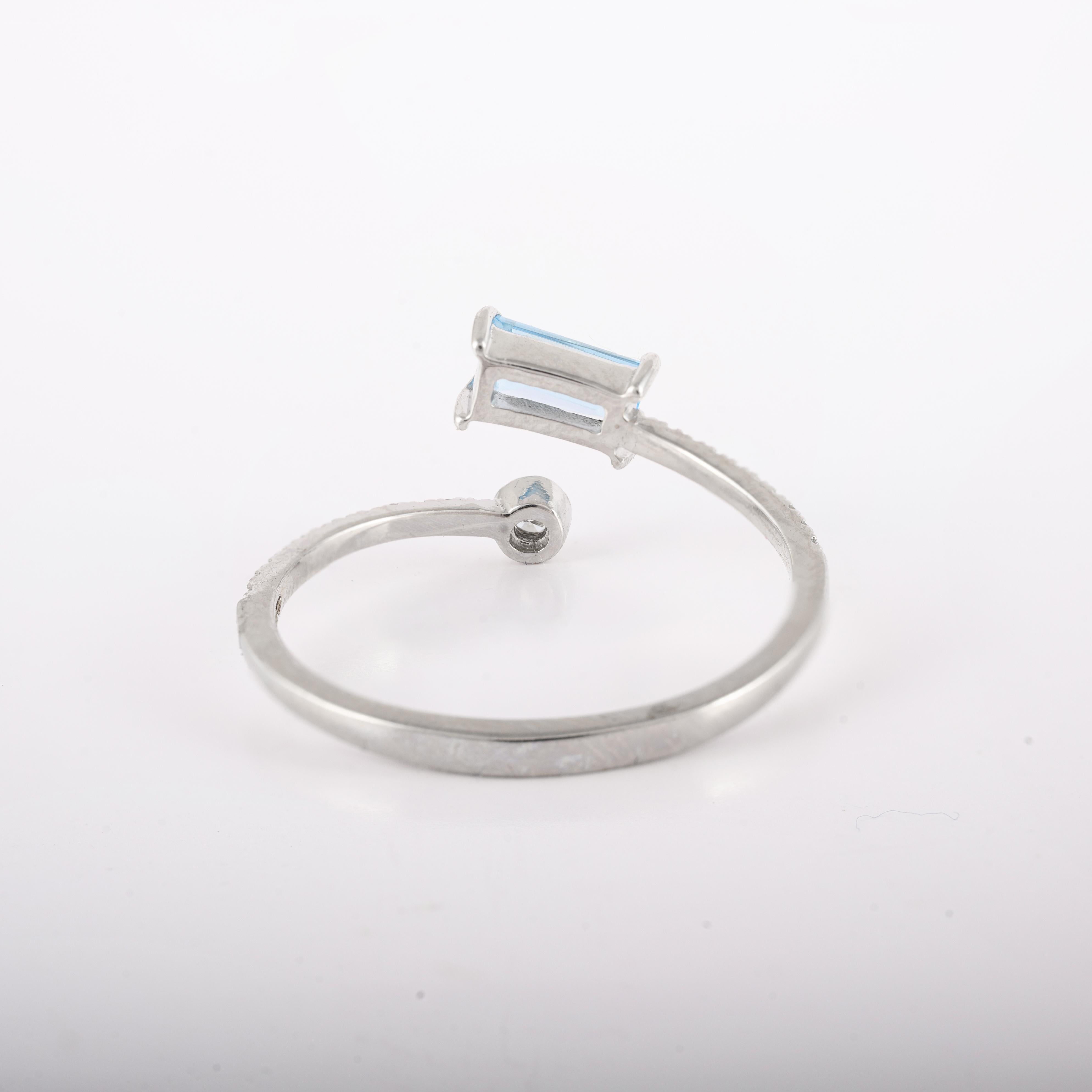 For Sale:  Blue Topaz and Diamond Wrap Ring For Her in 14kt Solid White Gold 7