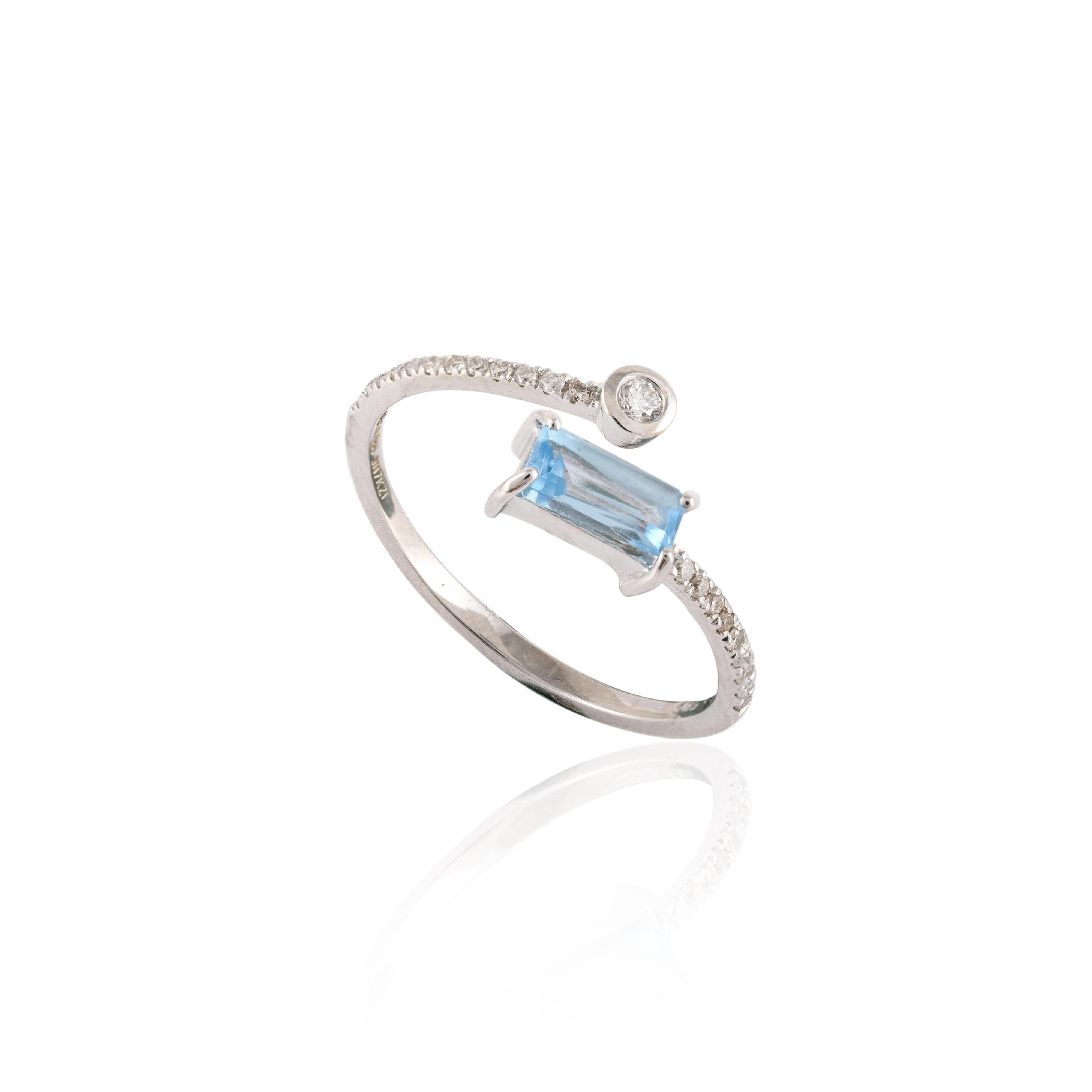 For Sale:  Blue Topaz and Diamond Wrap Ring For Her in 14kt Solid White Gold 9
