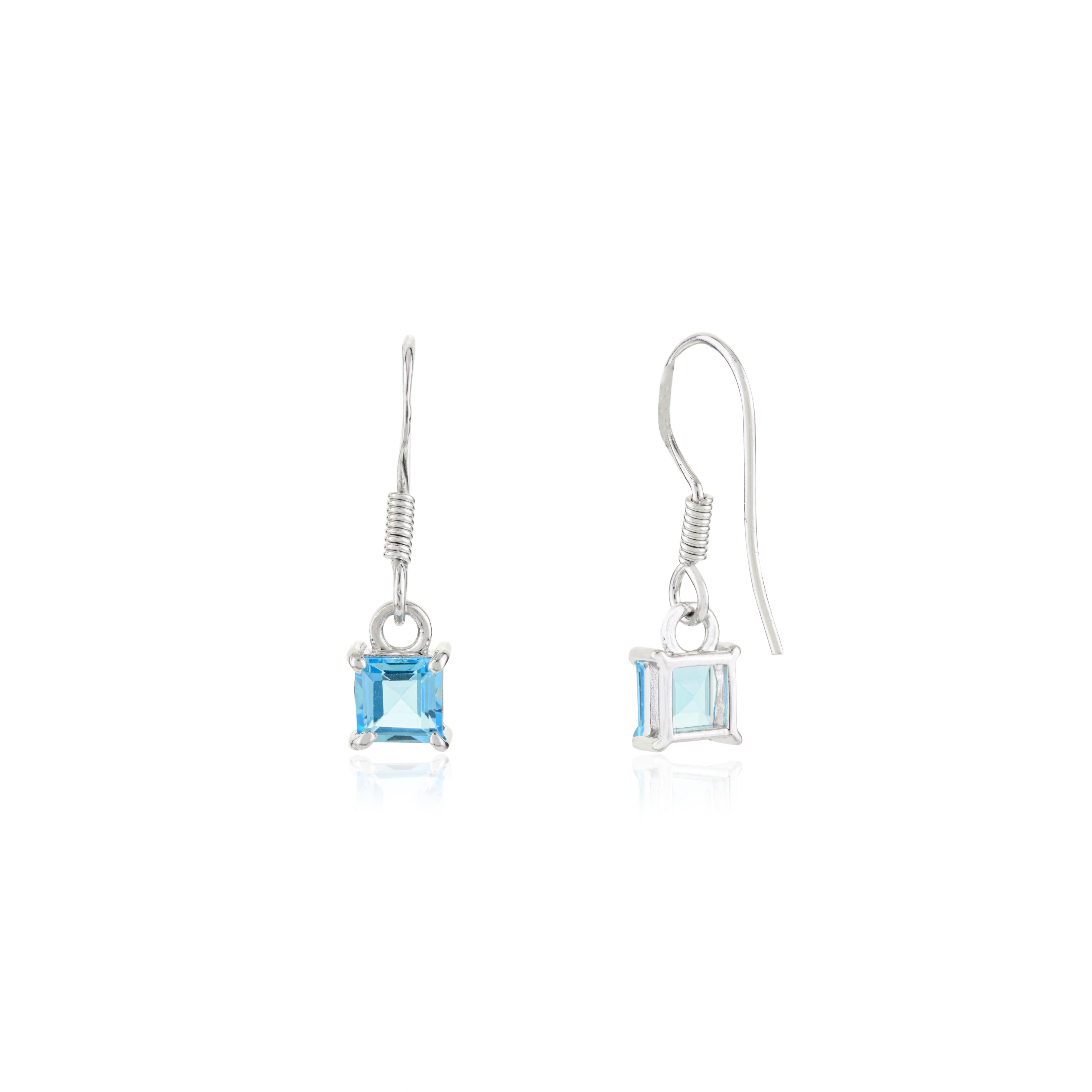Orecchini Minimal in Topazio Blu da indossare tutti i giorni con gancio a goccia in Argento 925 Regalo per Lei in vendita 5