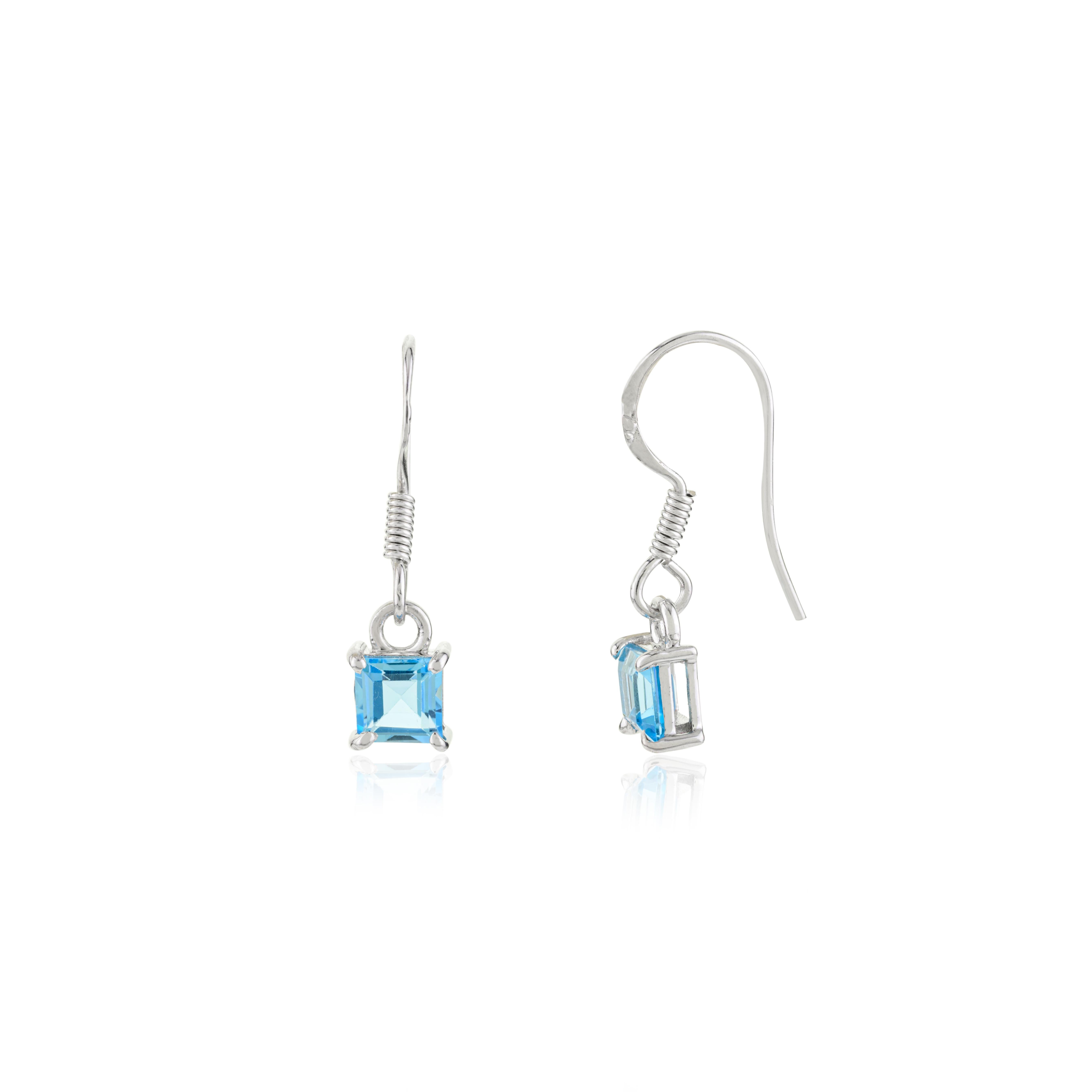 Orecchini Minimal in Topazio Blu da indossare tutti i giorni con gancio a goccia in Argento 925 Regalo per Lei in vendita 3