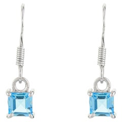 Minimal Blue Topaz Everyday Wear Hook Drop 925 Silver Earrings Gift for Her