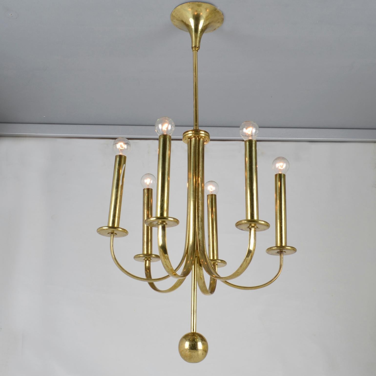 Minimal Brass 1960s Chandelier For Sale 3