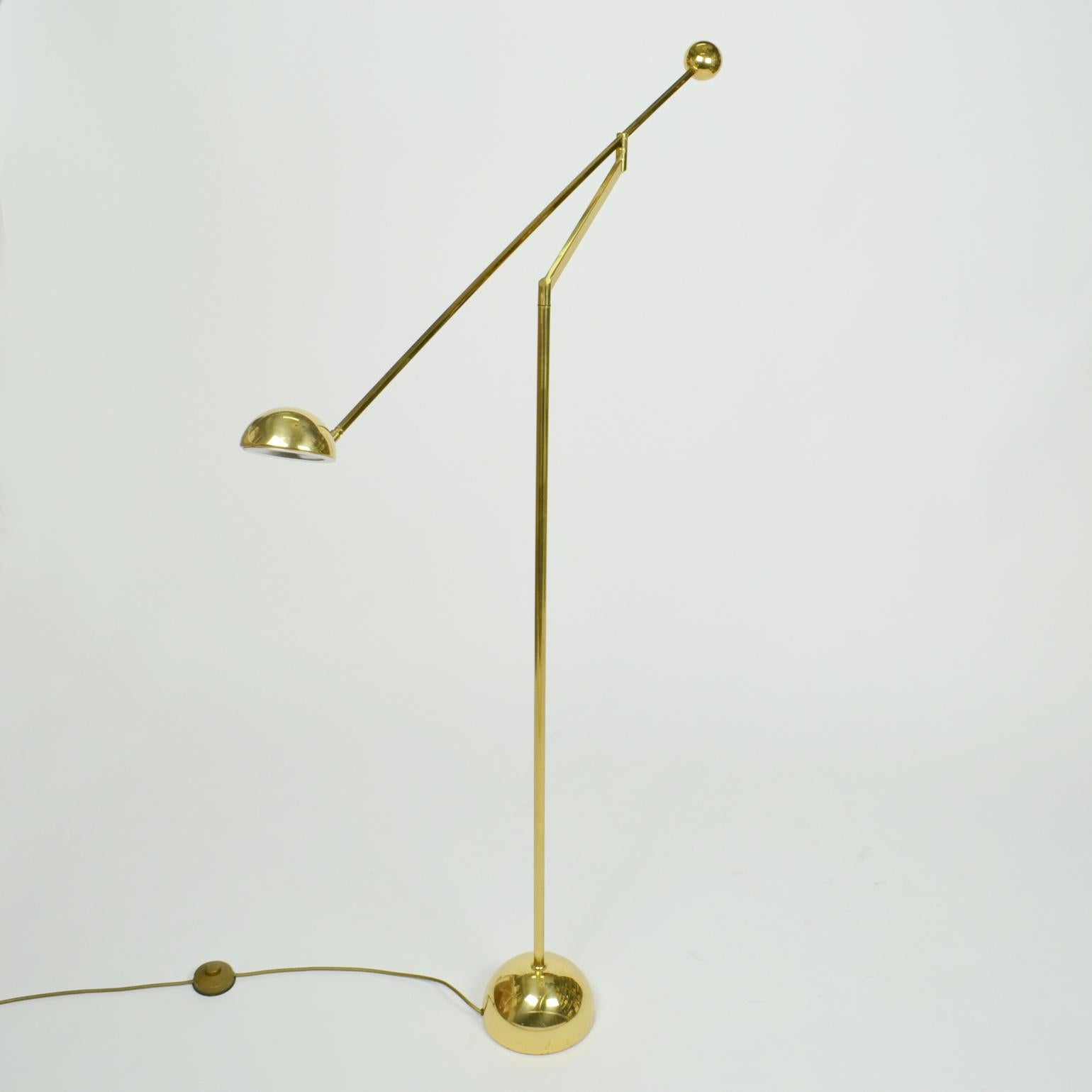 Minimalist Minimal Brass Counter Balance 1970sFloor Lamp For Sale