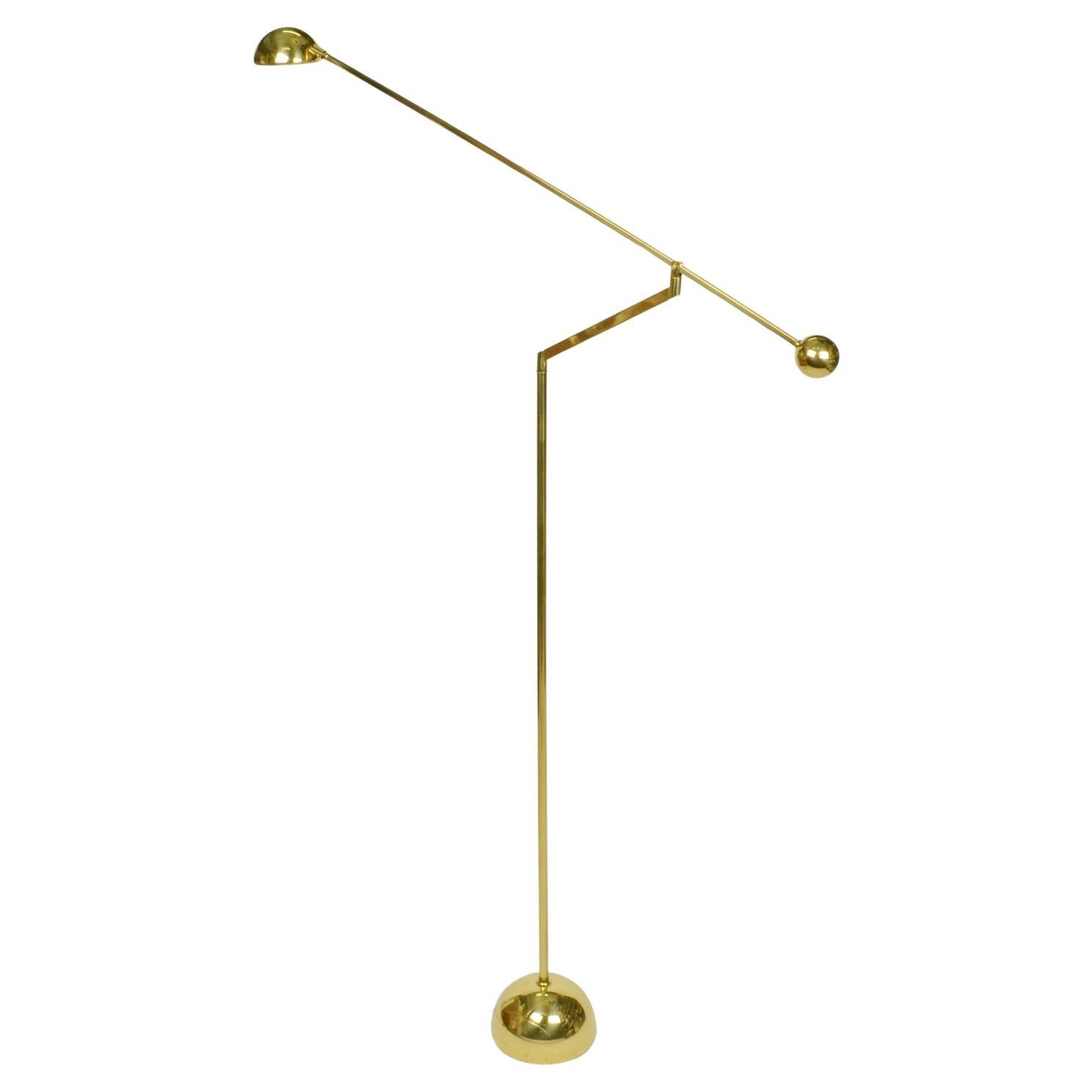 Minimal Brass Counter Balance 1970sFloor Lamp