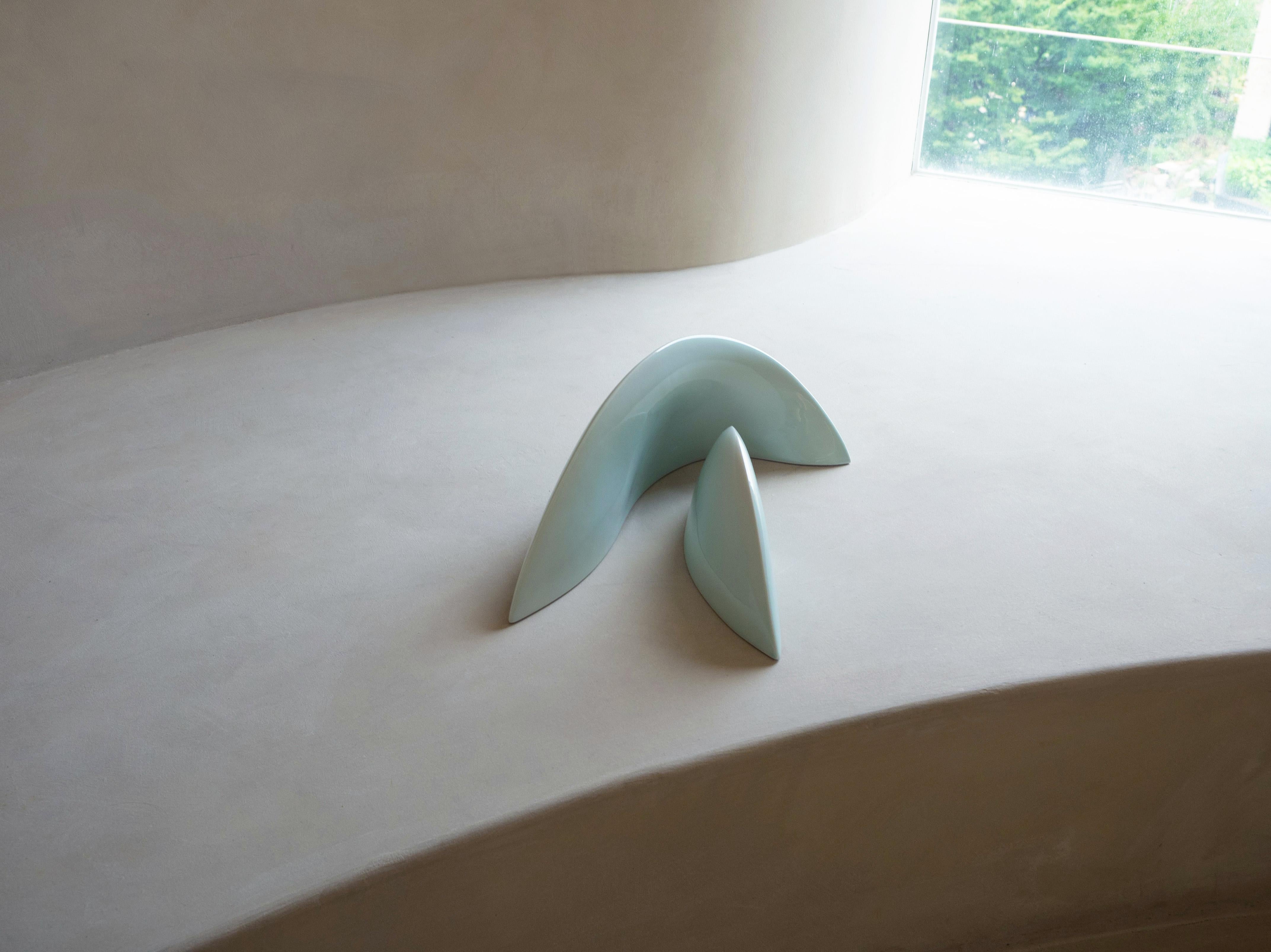 Contemporary Abstract Table Sculpture - Ceramic Celadon Sculpture Pair by Soo Joo For Sale