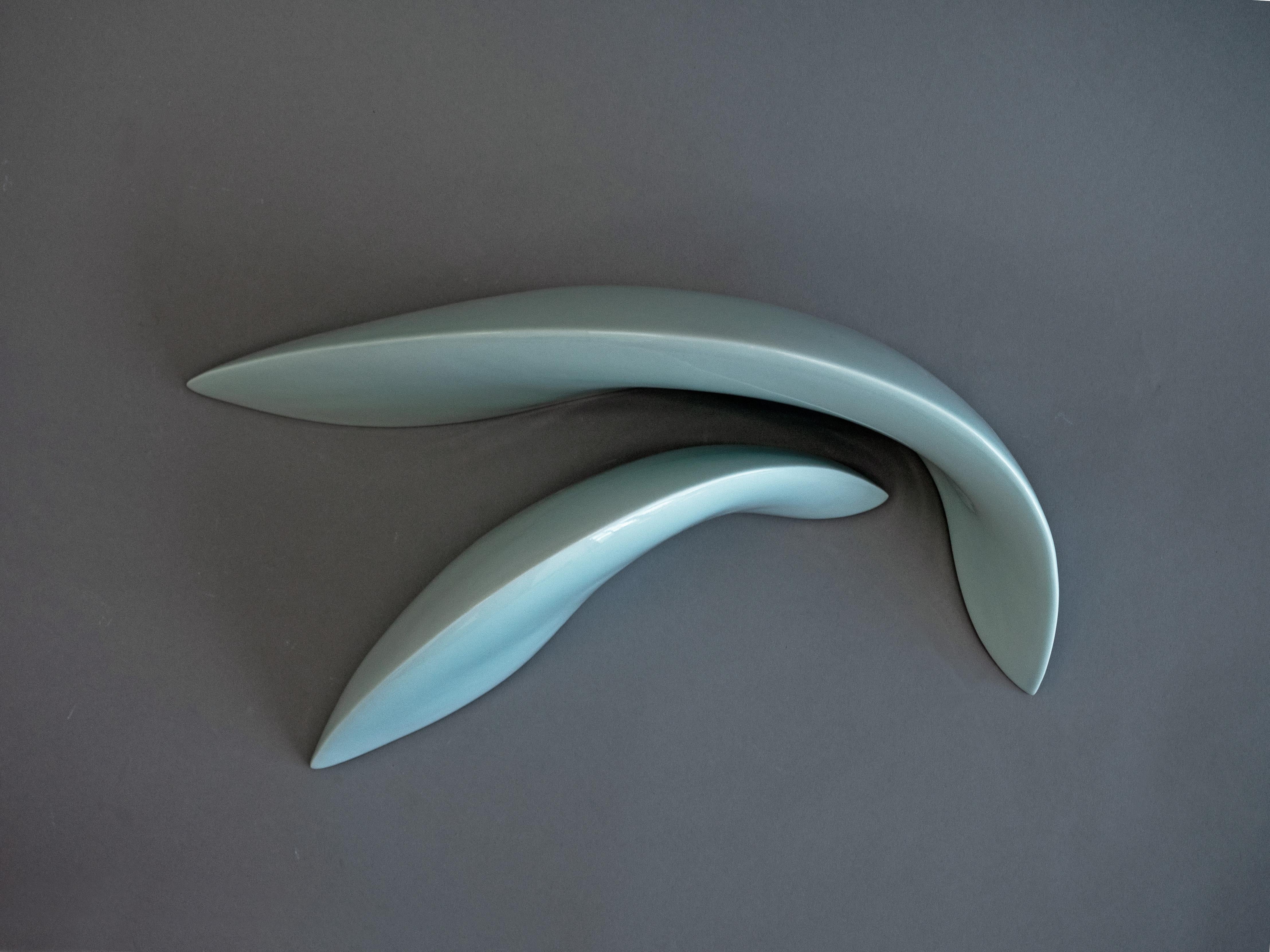 Abstract Table Sculpture - Ceramic Celadon Sculpture Pair by Soo Joo For Sale 2