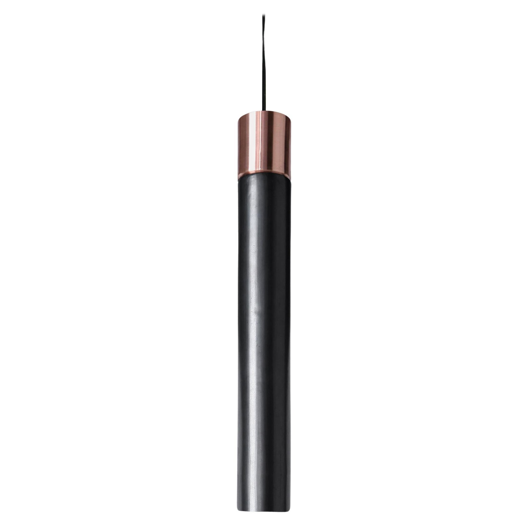 'Minimal' Ceramic Pendant Light by David Pompa for KDLN in Black and Copper (lampe suspendue en céramique, noire et cuivrée)