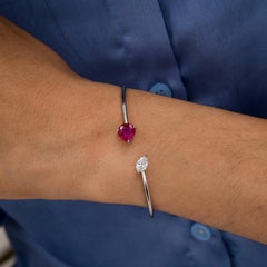 Minimal zertifiziert Rubin Diamant offene Manschette Armreif Armband 14k Solid White Gold