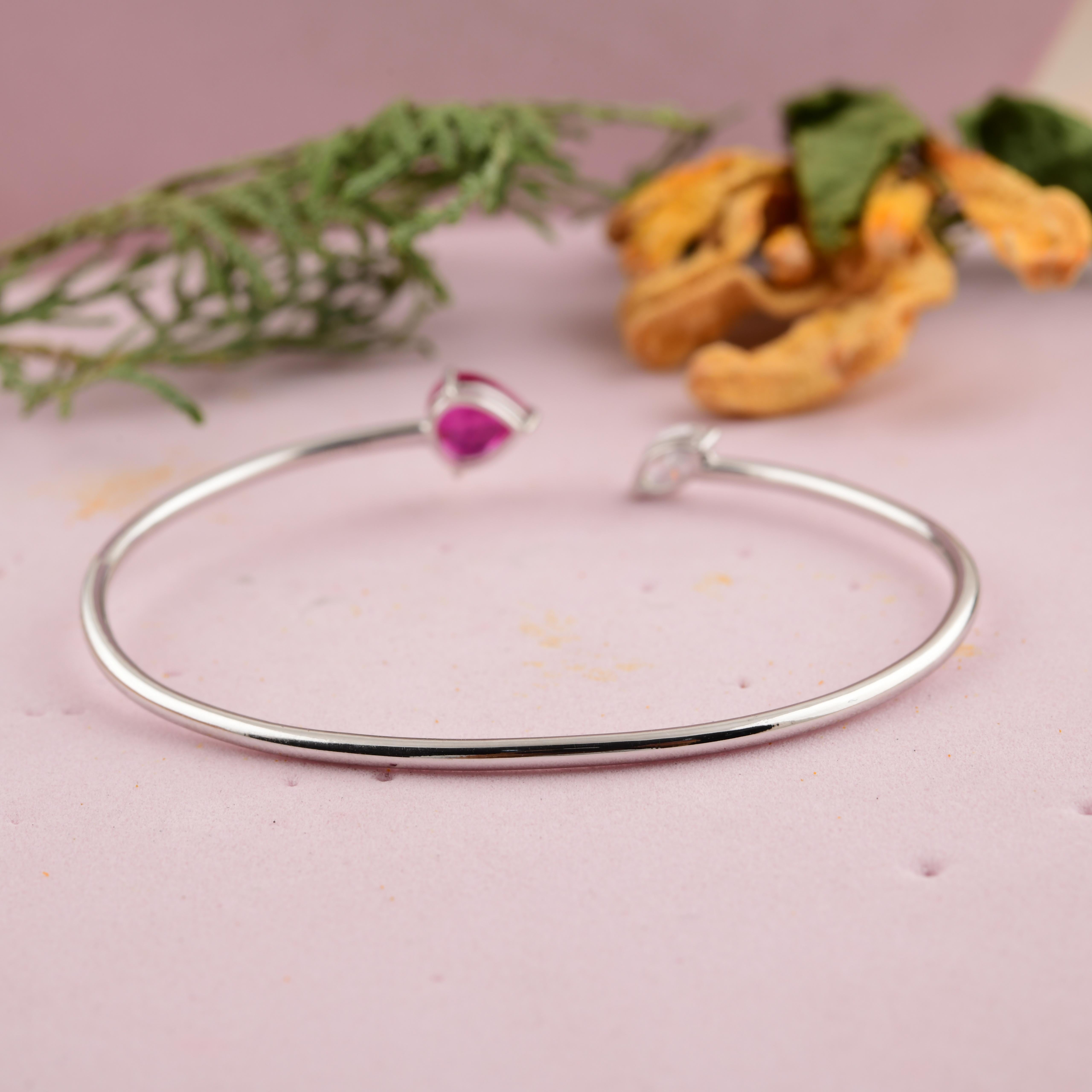 Minimal zertifizierter Rubin-Diamant offener Manschettenknopf 18k massives Weißgold Damen im Angebot