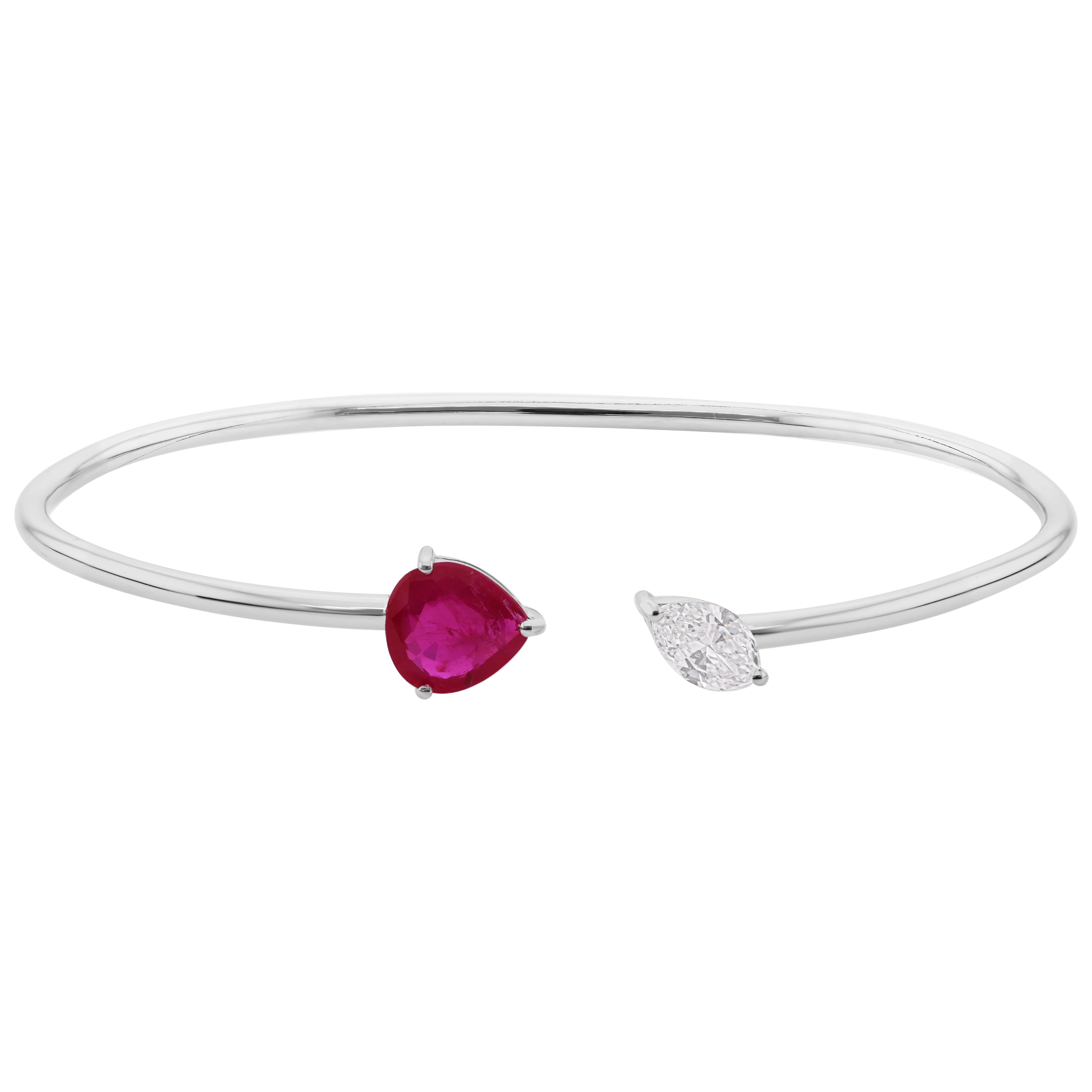 Minimal zertifizierter Rubin-Diamant offener Manschettenknopf 18k massives Weißgold