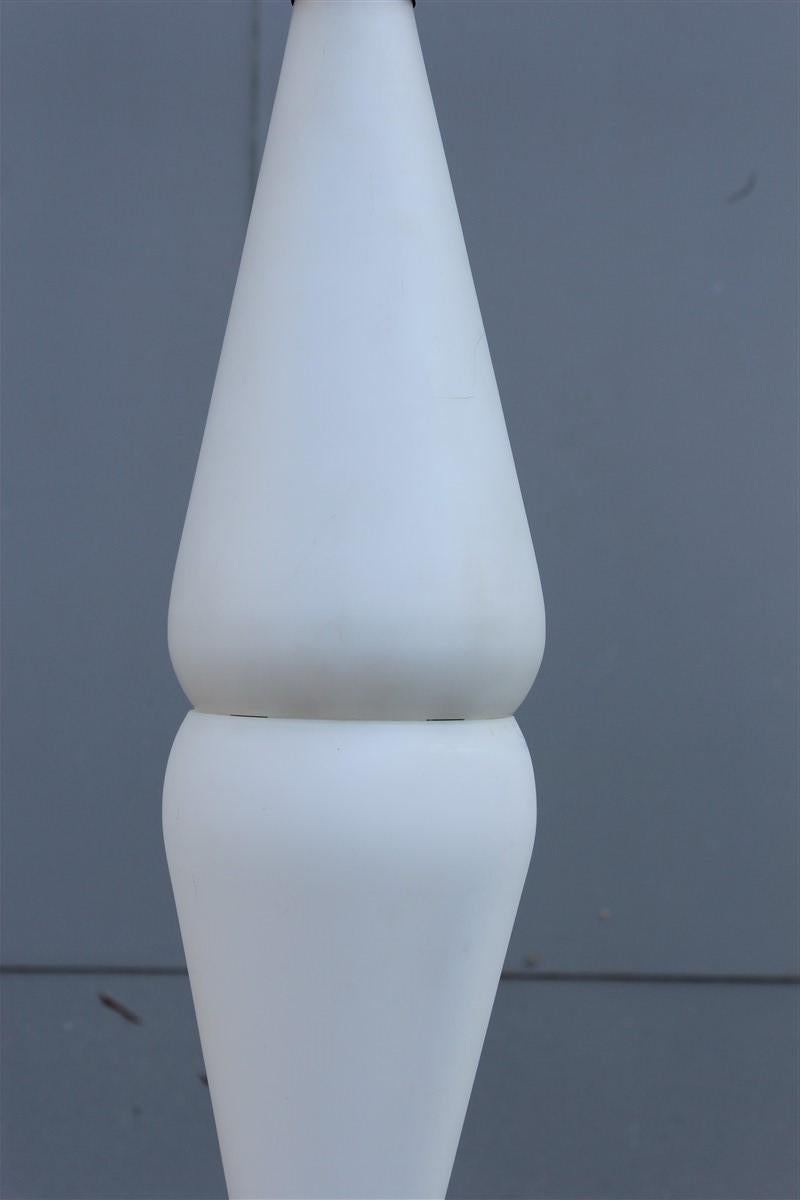 Minimal Chandelier Lantern Italian Design 1950s Midcentury Brass White Glass In Good Condition For Sale In Palermo, Sicily