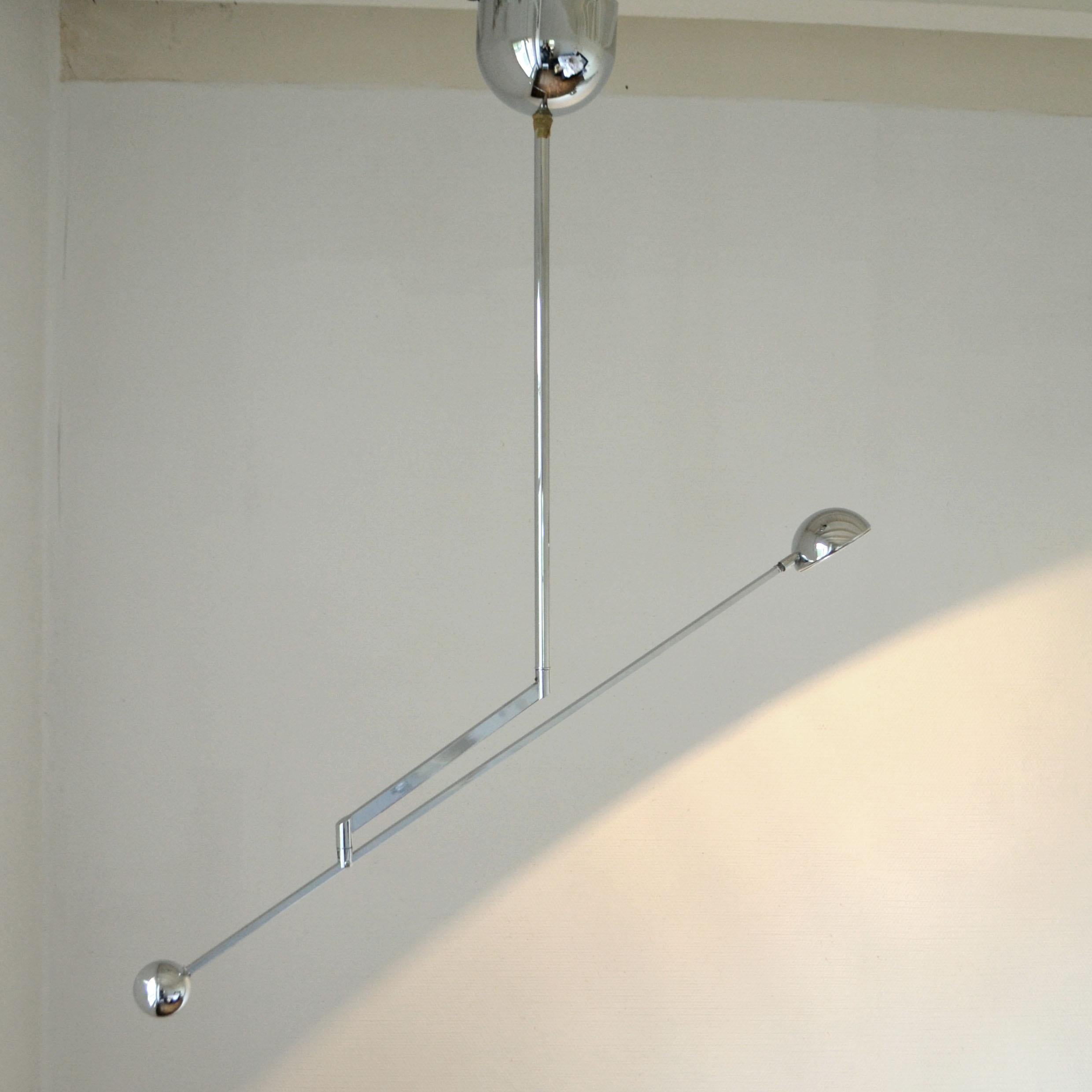 German Minimal Chrome Counter Balance Ceiling 1970s Lamp For Sale