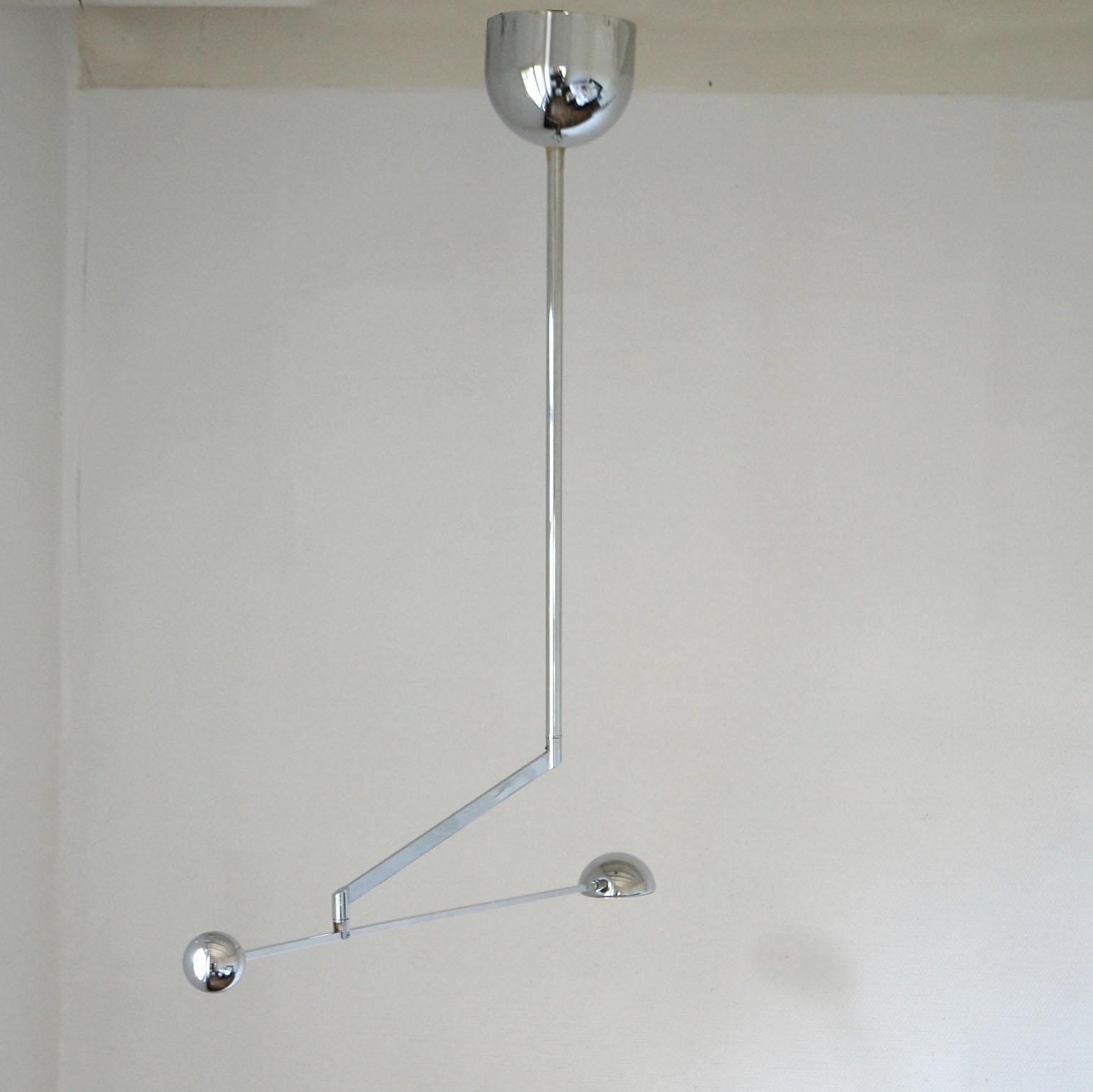 Late 20th Century Minimal Chrome Counter Balance Ceiling 1970s Lamp For Sale