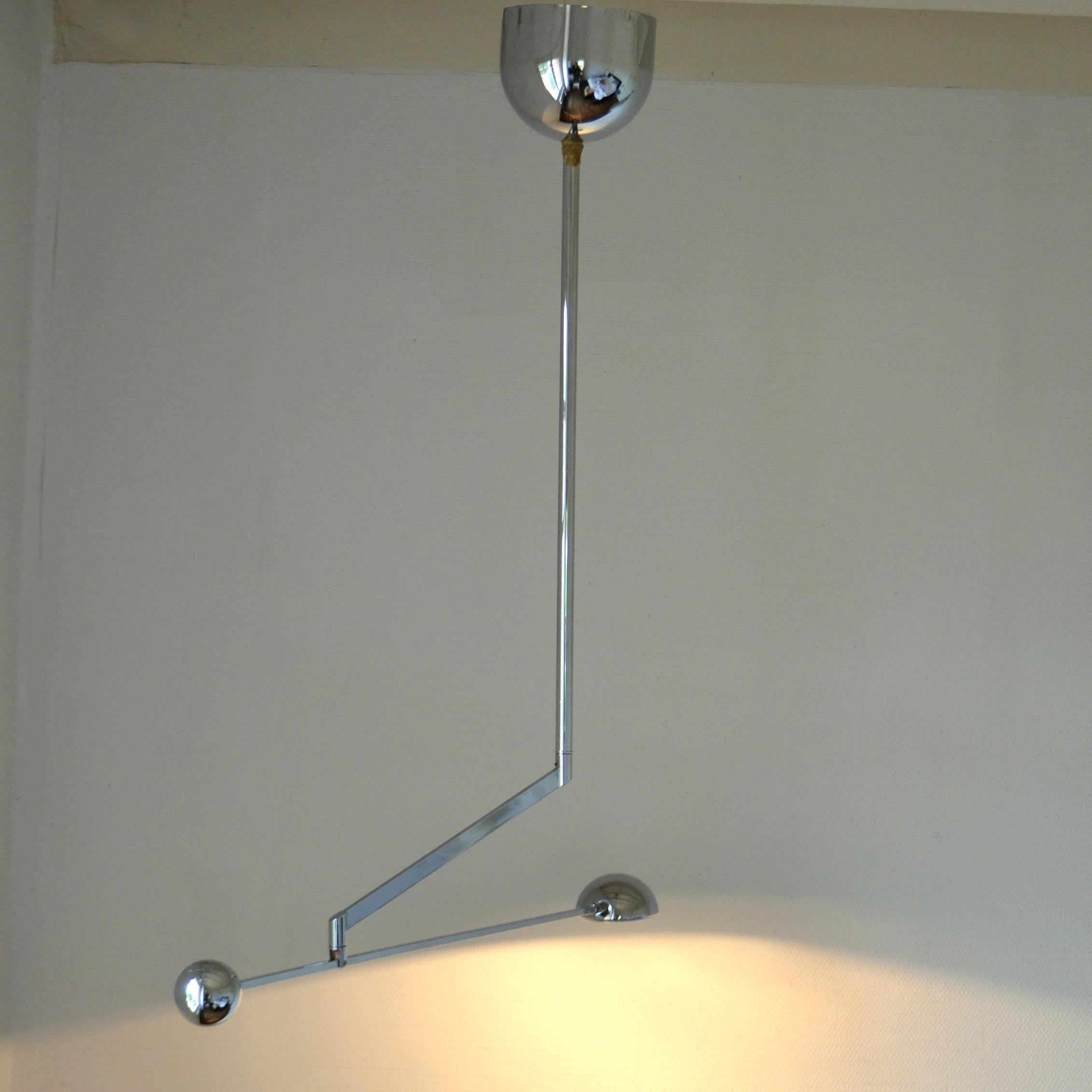 Minimal Chrome Counter Balance Ceiling 1970s Lamp For Sale 1