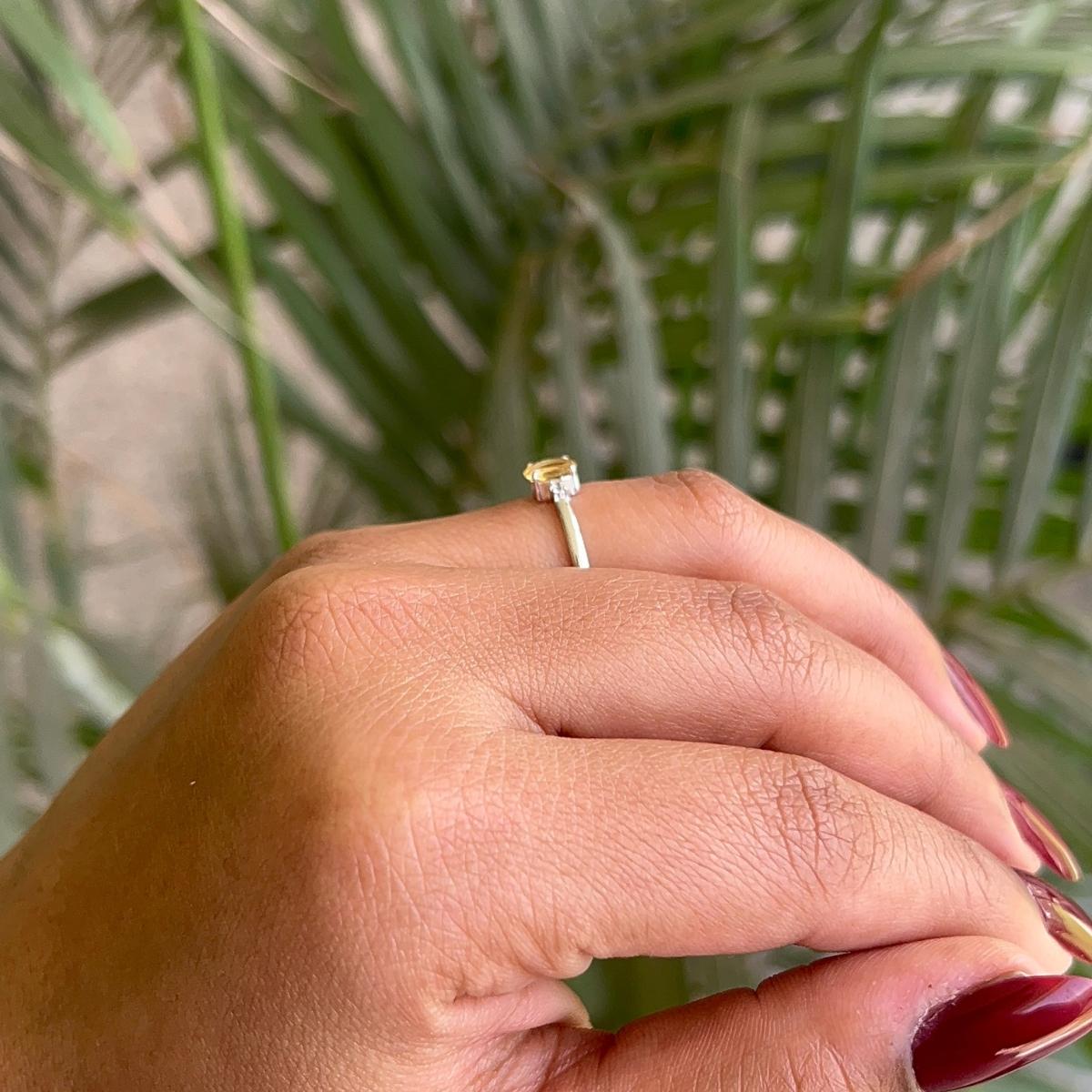 For Sale:  Minimal Citrine & CZ Gemstone Three Stone Ring in 925 Silver Jewelry for Grandma 4