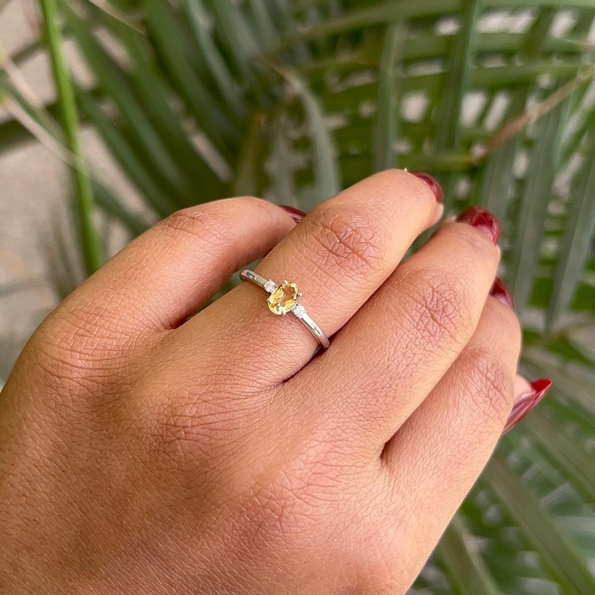 For Sale:  Minimal Citrine & CZ Gemstone Three Stone Ring in 925 Silver Jewelry for Grandma 6