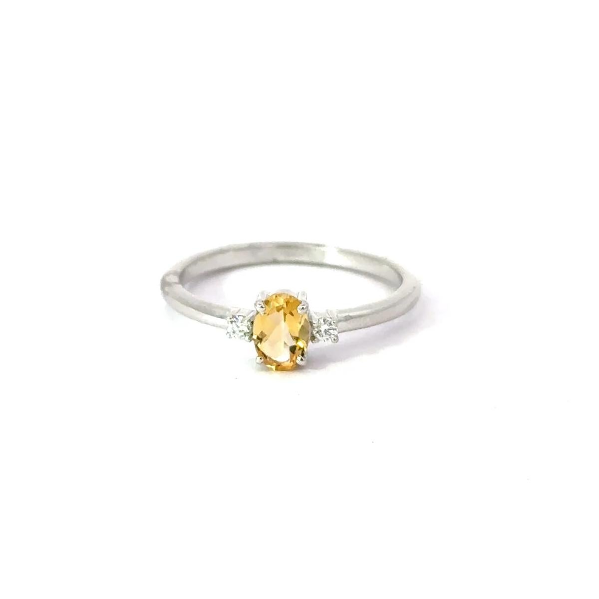 For Sale:  Minimal Citrine & CZ Gemstone Three Stone Ring in 925 Silver Jewelry for Grandma 8