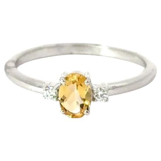 For Sale:  Minimal Citrine & CZ Gemstone Three Stone Ring in 925 Silver Jewelry for Grandma