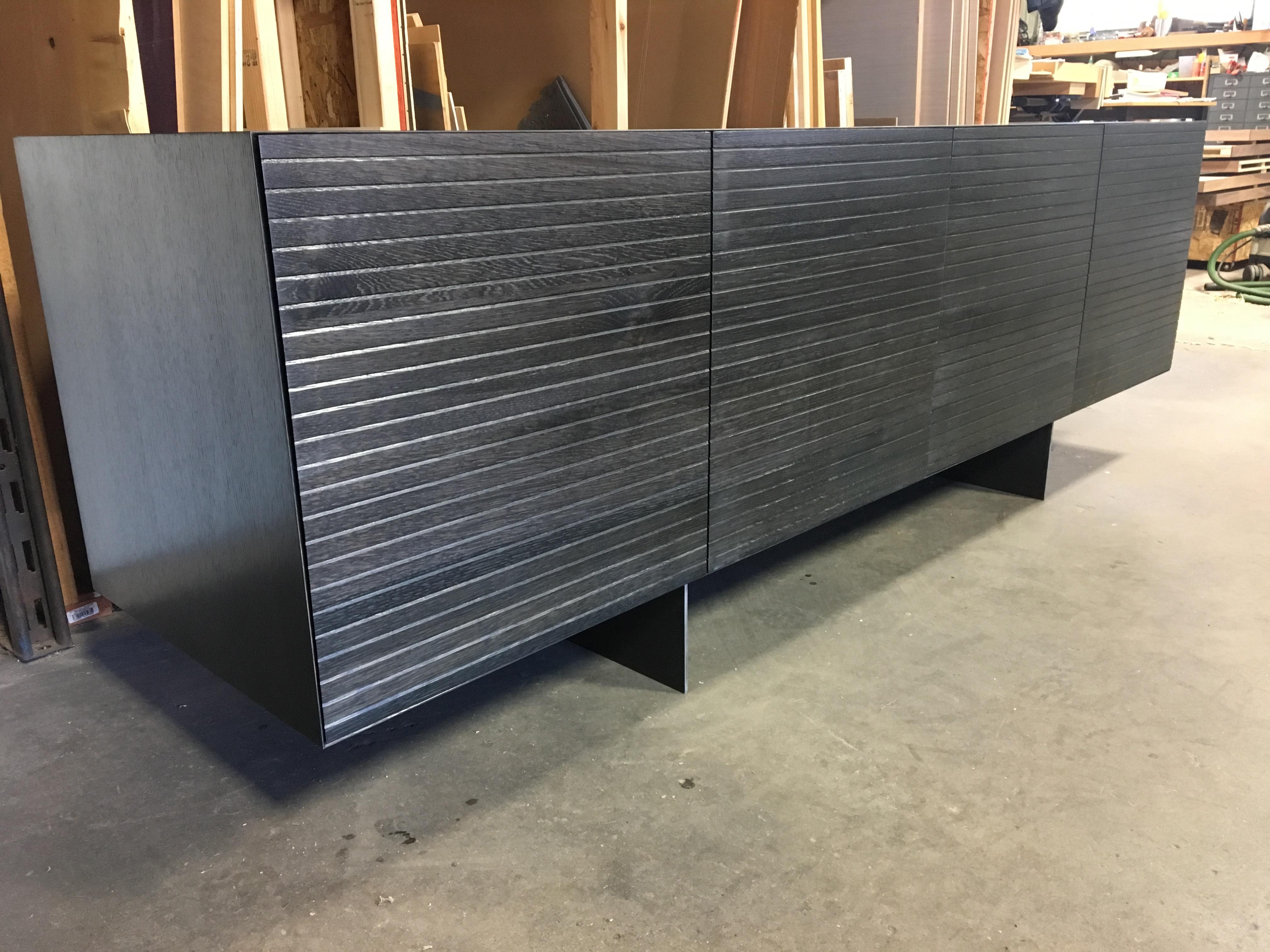 Minimalist Minimal Custom Solid Oak Credenza For Sale