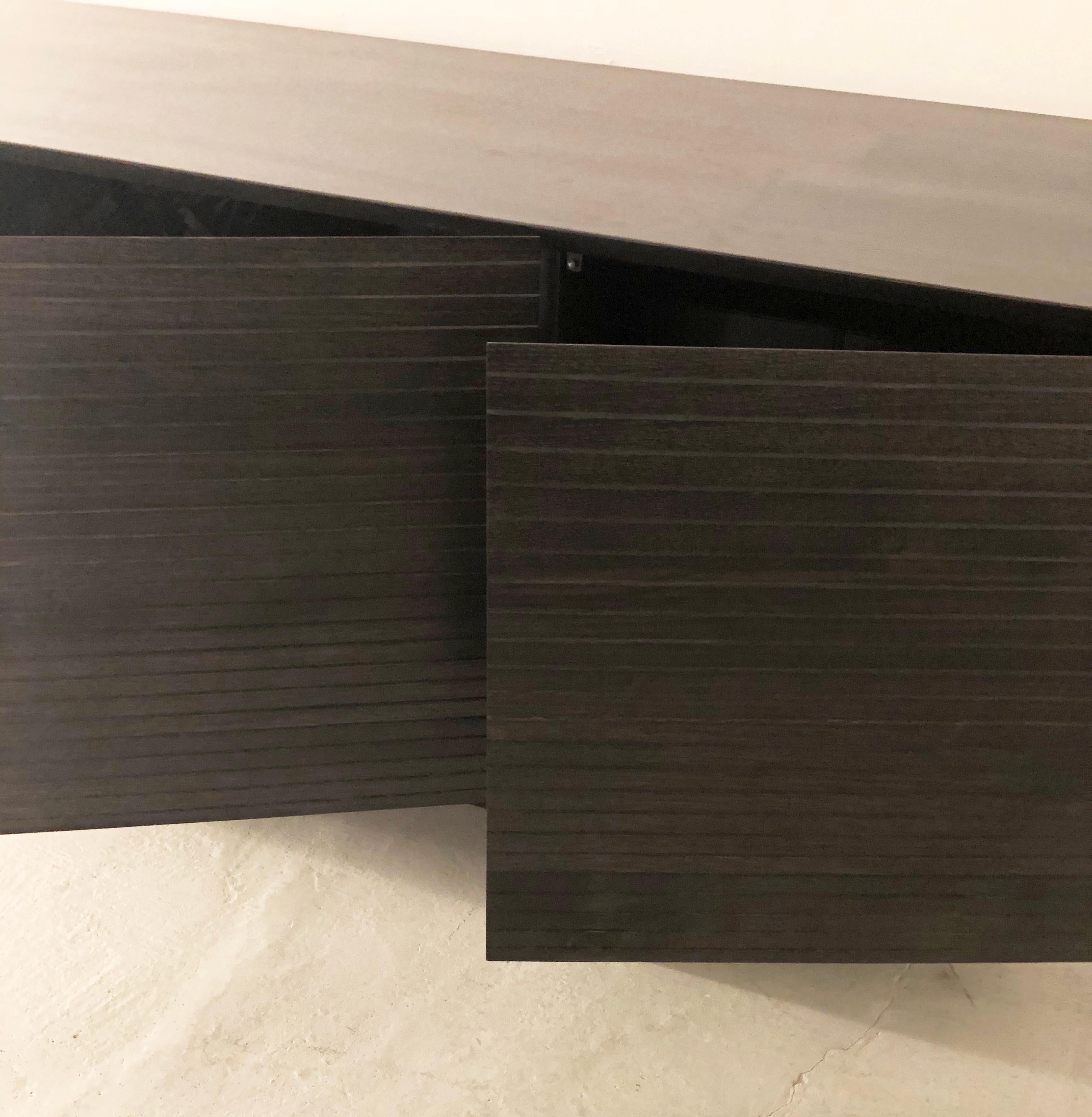 Beveled Minimal Custom Solid Oak Credenza For Sale
