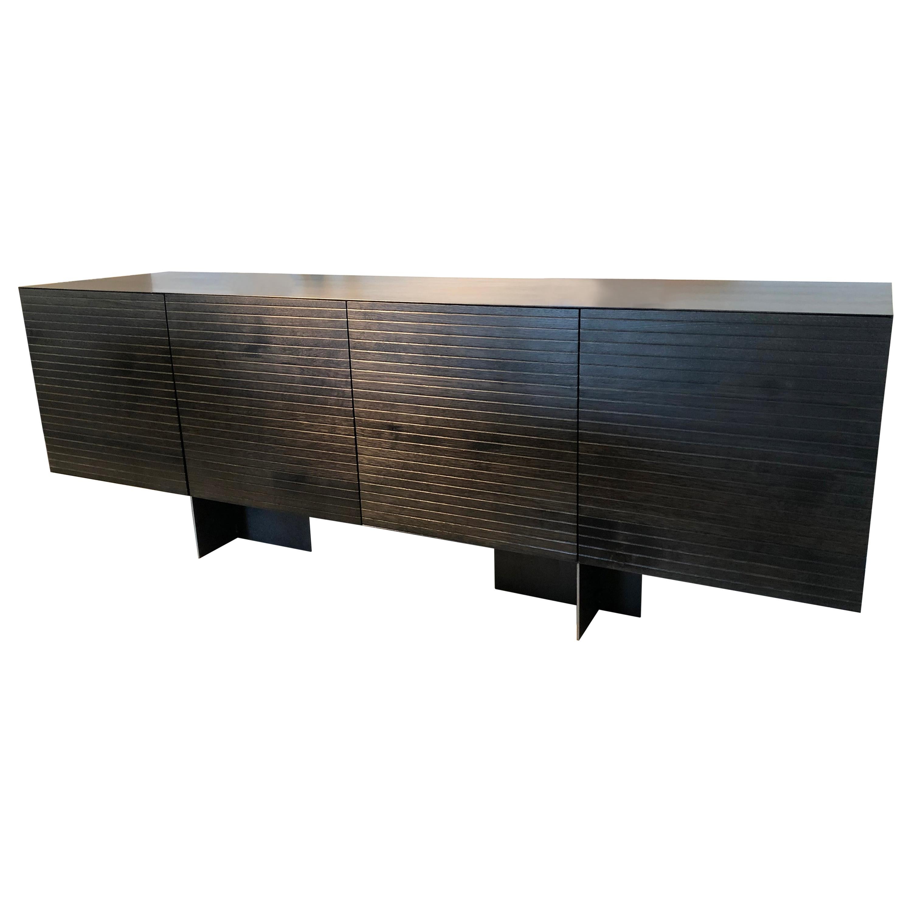 Minimal Custom Solid Oak Credenza For Sale