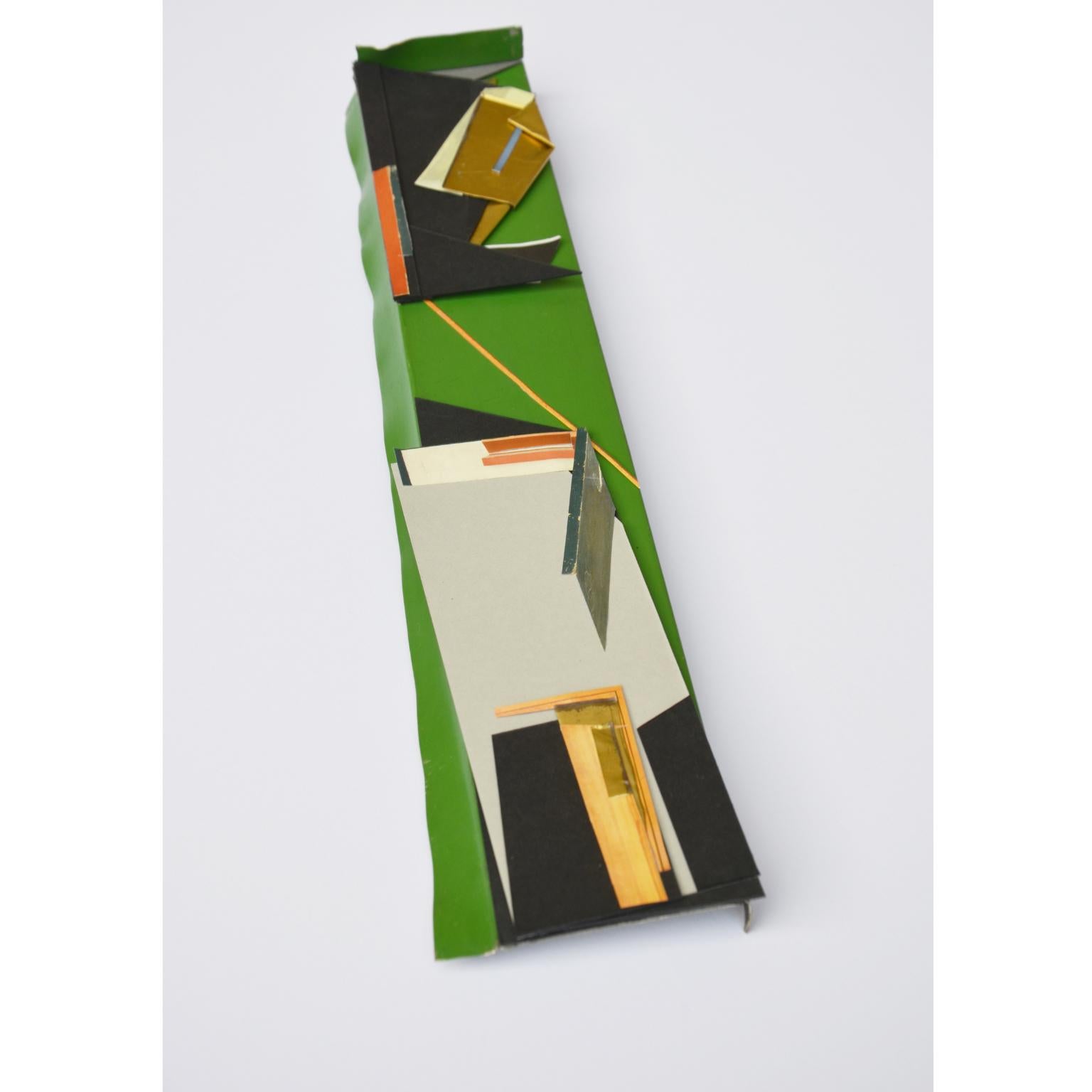Minimal Decorative Object Green Gold Mixed Colors Collage Photomontage In New Condition For Sale In Glasgow, GB