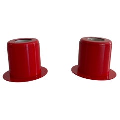 Minimal Design Pair of Orange Metal Wall Lamps Attr. to Artemide, 1970s, Italy