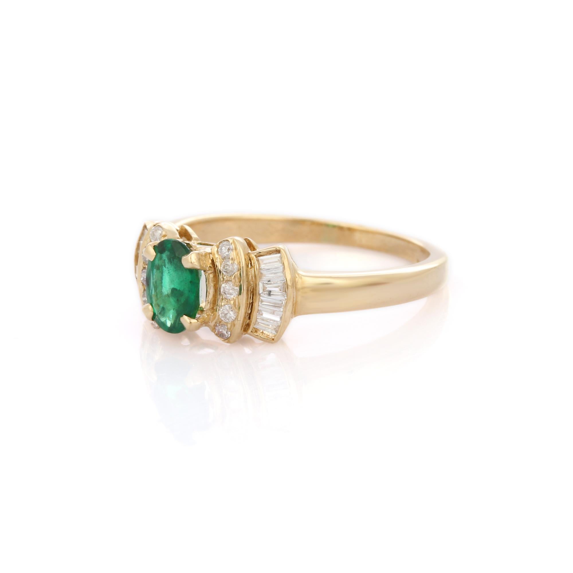 For Sale:  Vivid Green Emerald and Diamond Engagement Ring in 14K Yellow Gold for Her  6
