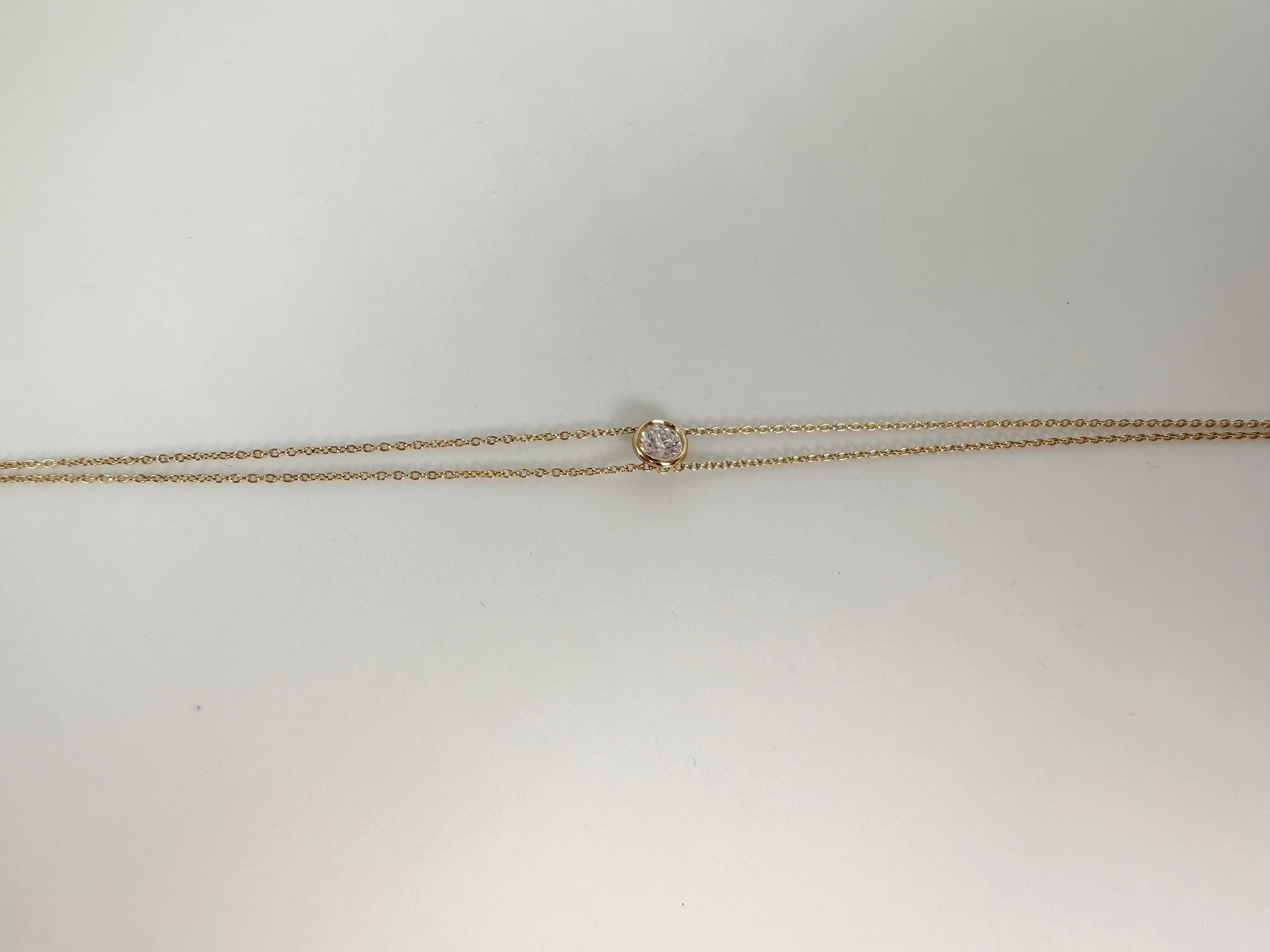 Cute chain bracelet in 14KT yellow gold with a small natural diamond 0.20ct set in bezel.

GOLD: 14KT gold
NATURAL DIAMOND(S)
Clarity/Color: SI/G
Carat:0.20ct
Cut:Round Brilliant
Grams:0.95ct
size:6.75