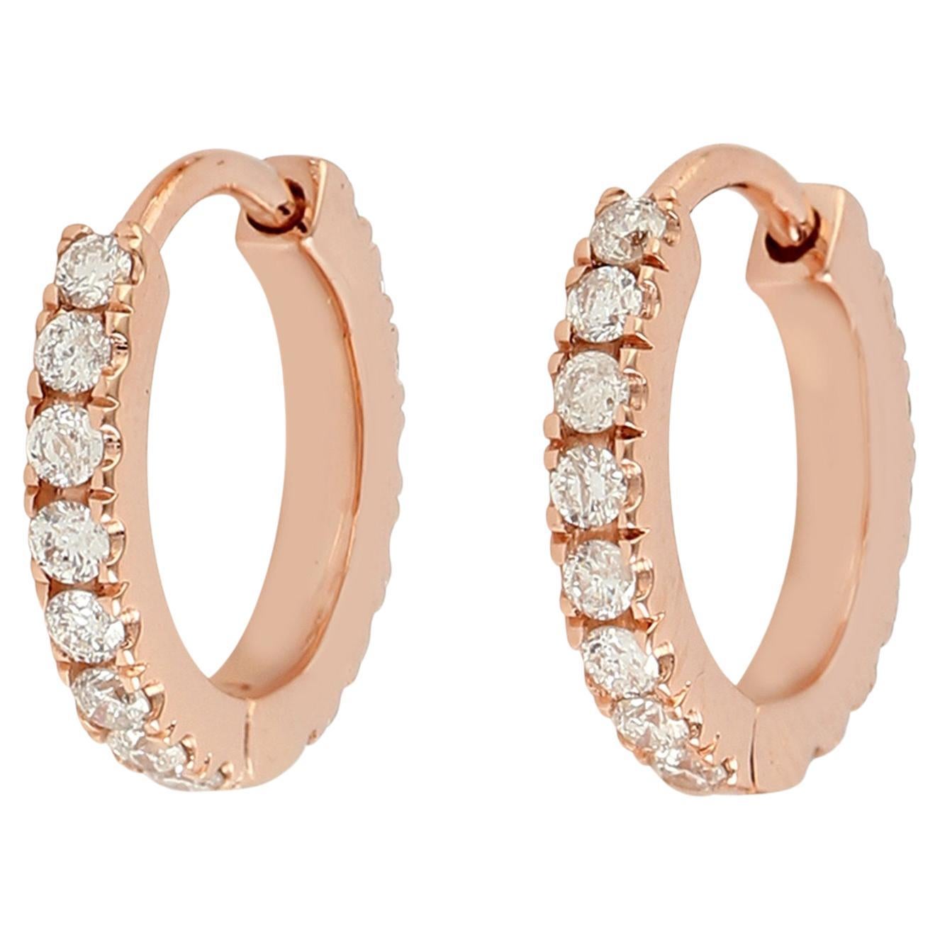 Minimal Diamond Hoop Earrings Made In 18k Rose Gold