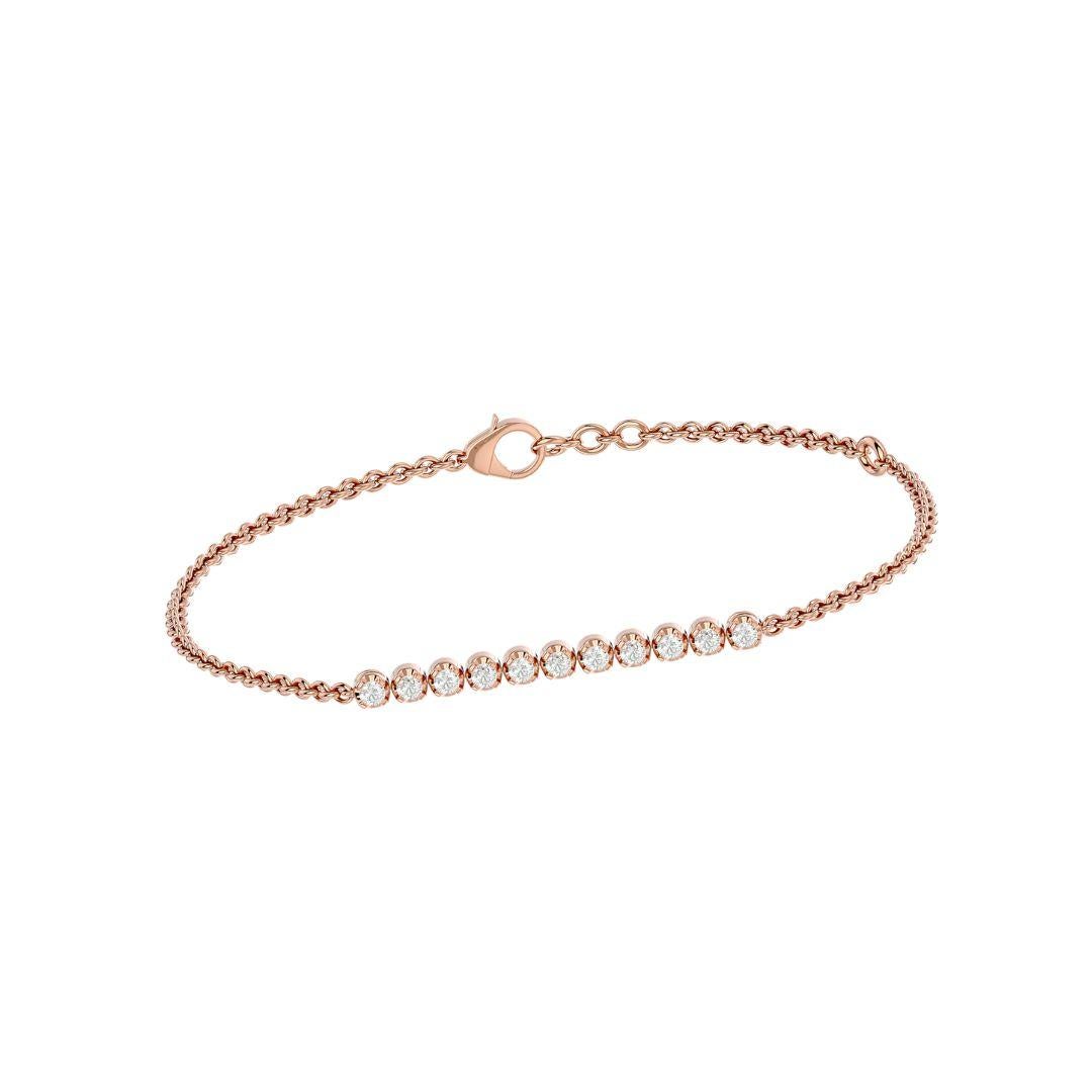 Elements
This minimal and unique, everyday luxury Minimal Diamond Line bracelet design features round diamonds bezel set in gold.

Innovation
Our Minimal Diamond Line Bracelet is a modern take on traditional geometric forms. The design of this