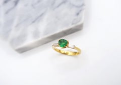 Minimal Emerald Baguette Diamond Crown Ring w/ Hidden Heart in 18K Yellow Gold