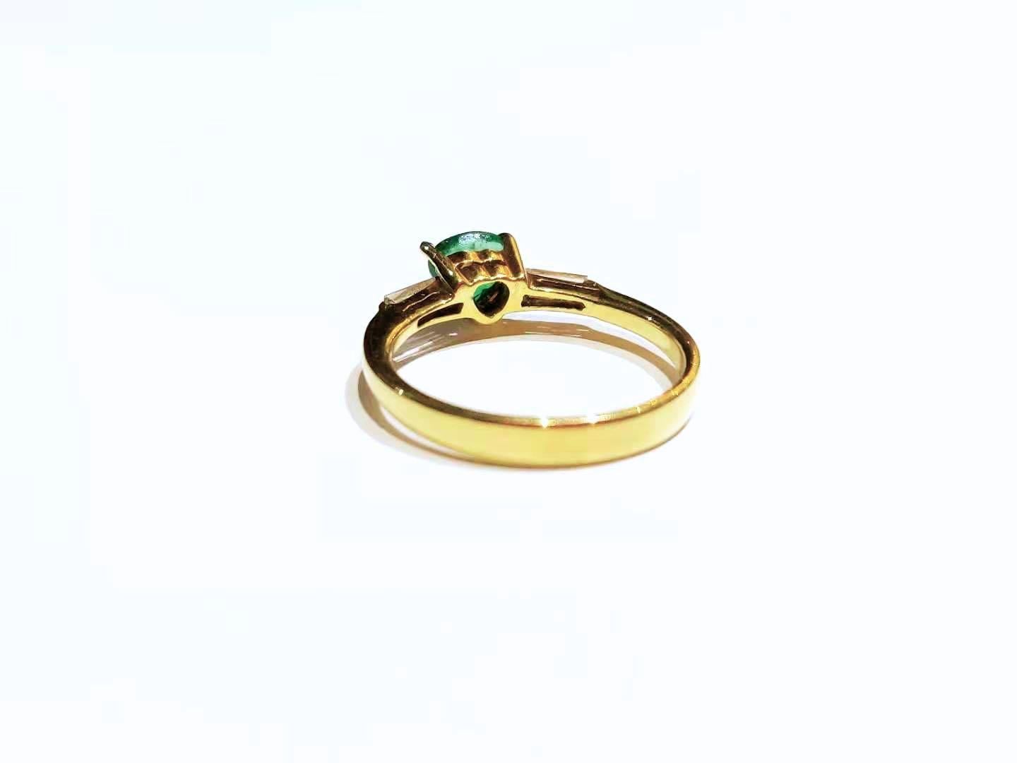 Baguette Cut Minimal Emerald Baguette Diamond Crown Ring w/ Hidden Heart in 18K Yellow Gold For Sale