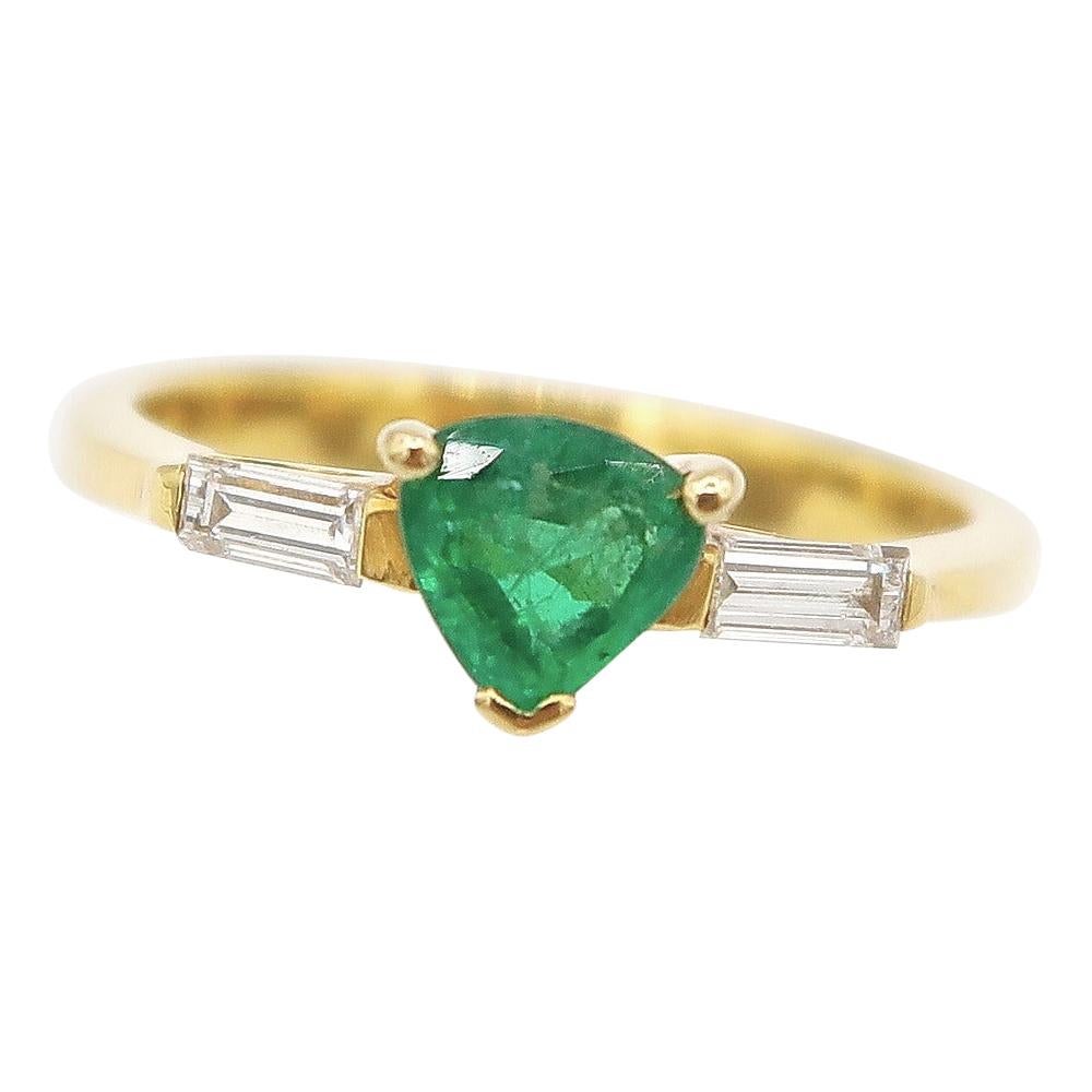 Minimal Emerald Baguette Diamond Crown Ring w/ Hidden Heart in 18K Yellow Gold For Sale