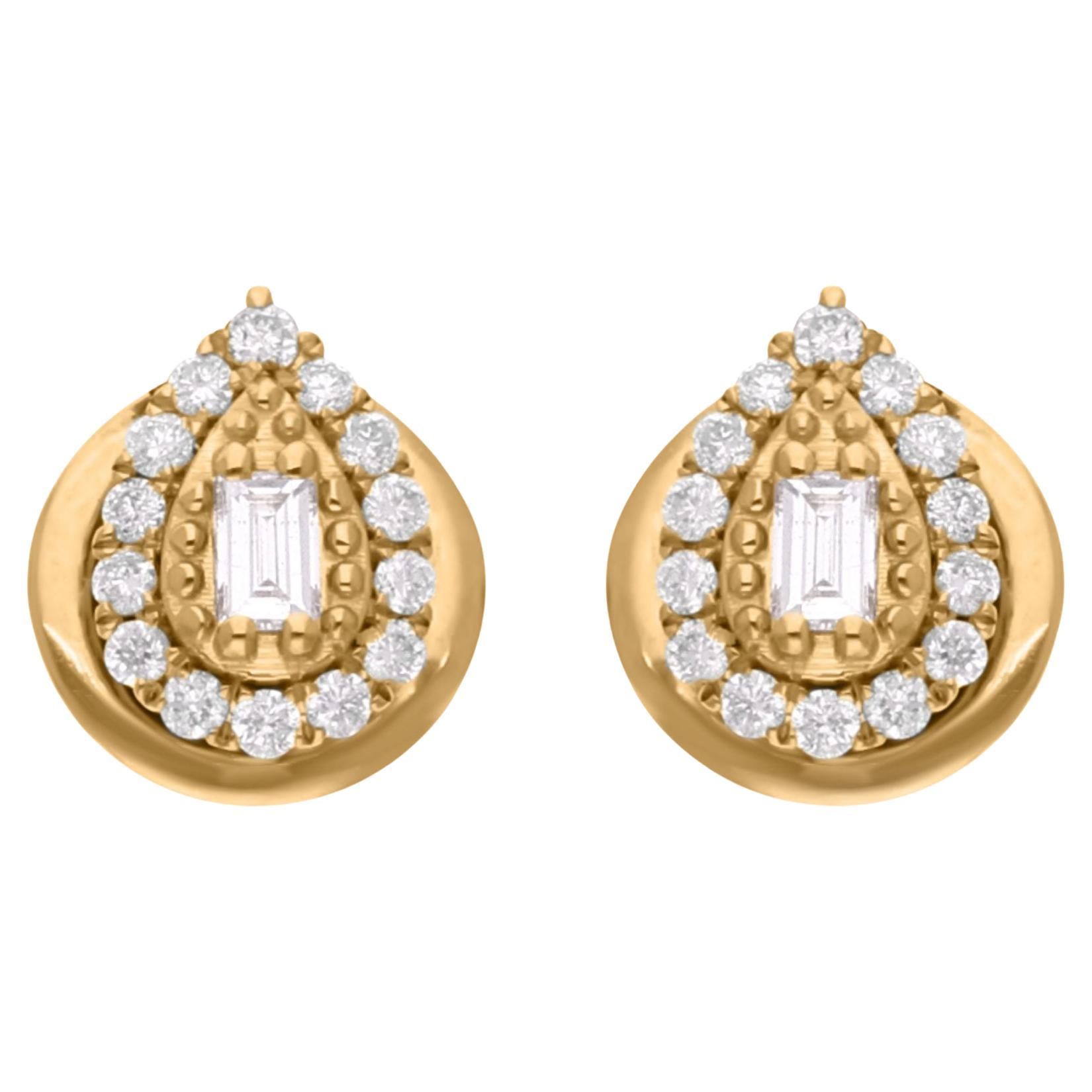 Minimal Emerald Cut Diamond Pear Shape 14K Gold Stud Earrings All Tariffs Paid