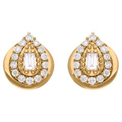 Minimal Emerald Cut Diamond Pear Shape 14K Gold Stud Earrings All Tariffs Paid