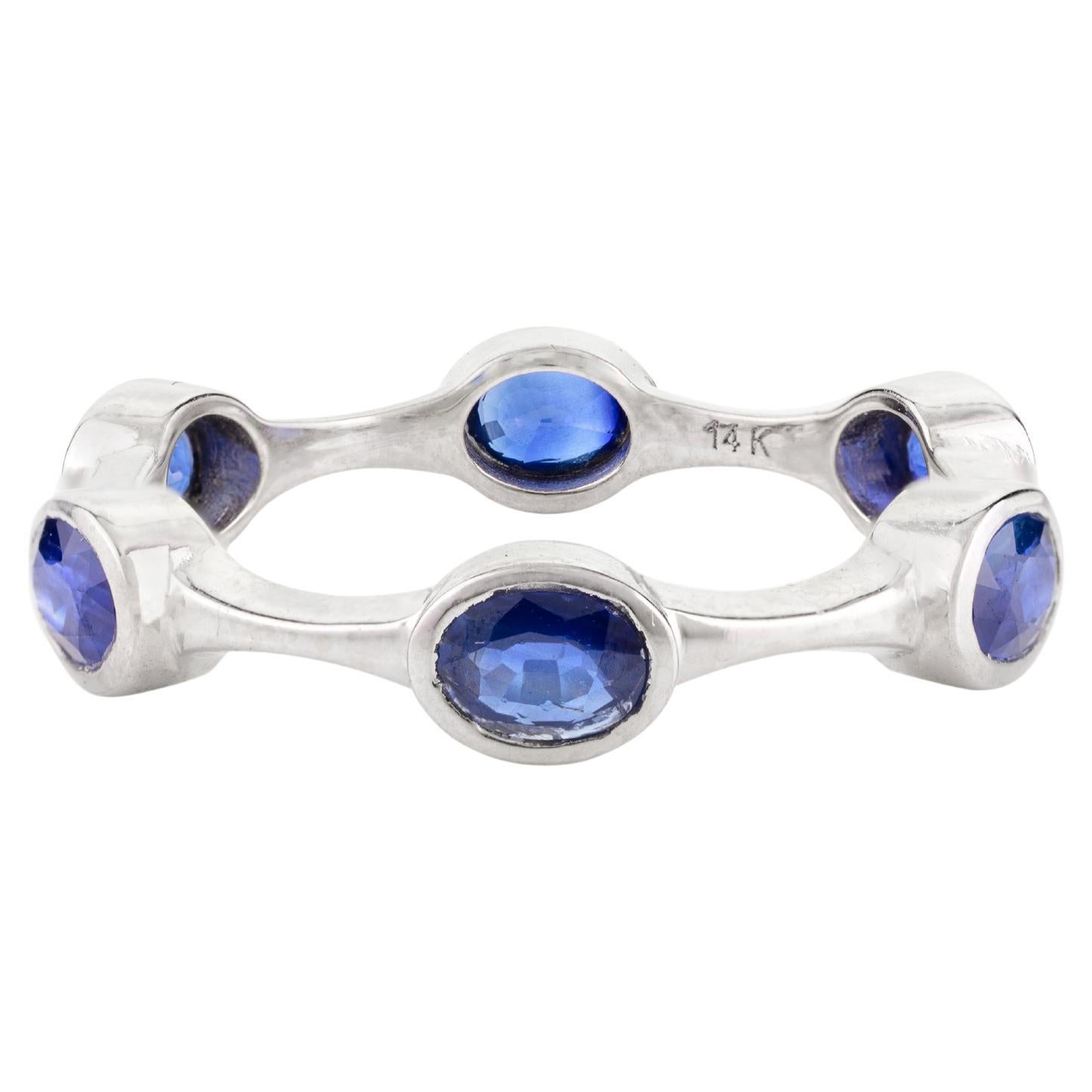 Minimal Everyday Blue Sapphire Stackable Band Ring in 14k Solid White Gold