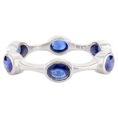 Minimal Everyday Blue Sapphire Stackable Band Ring in 14k Solid White Gold (bague empilable en or blanc massif)