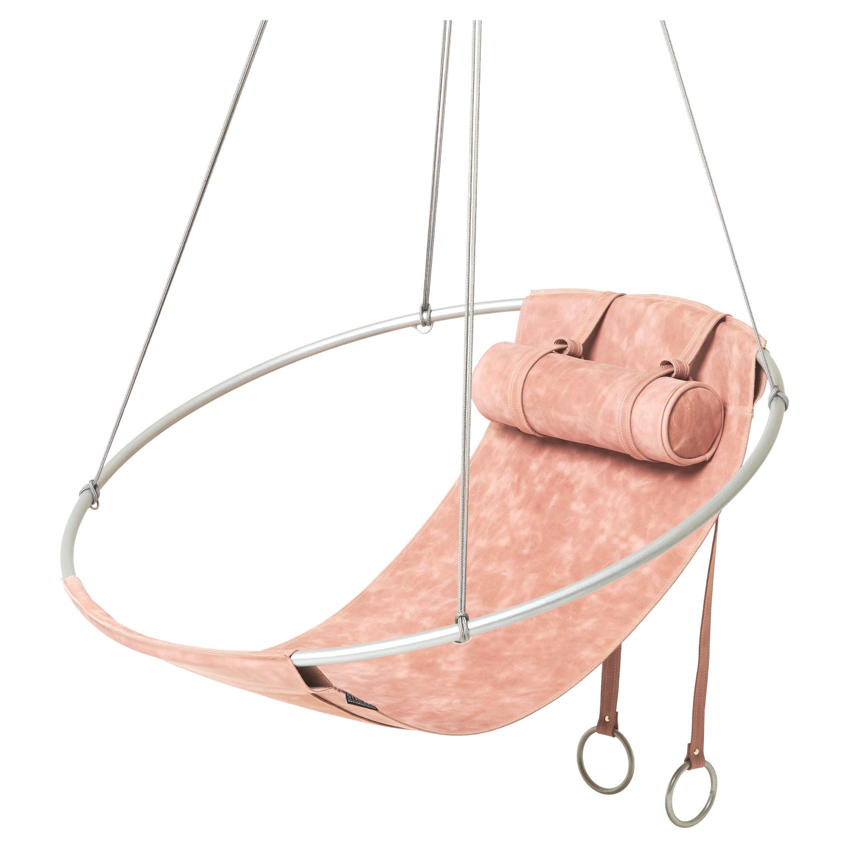 Modern Genuine Leather Hanging Swing Chair For Sale